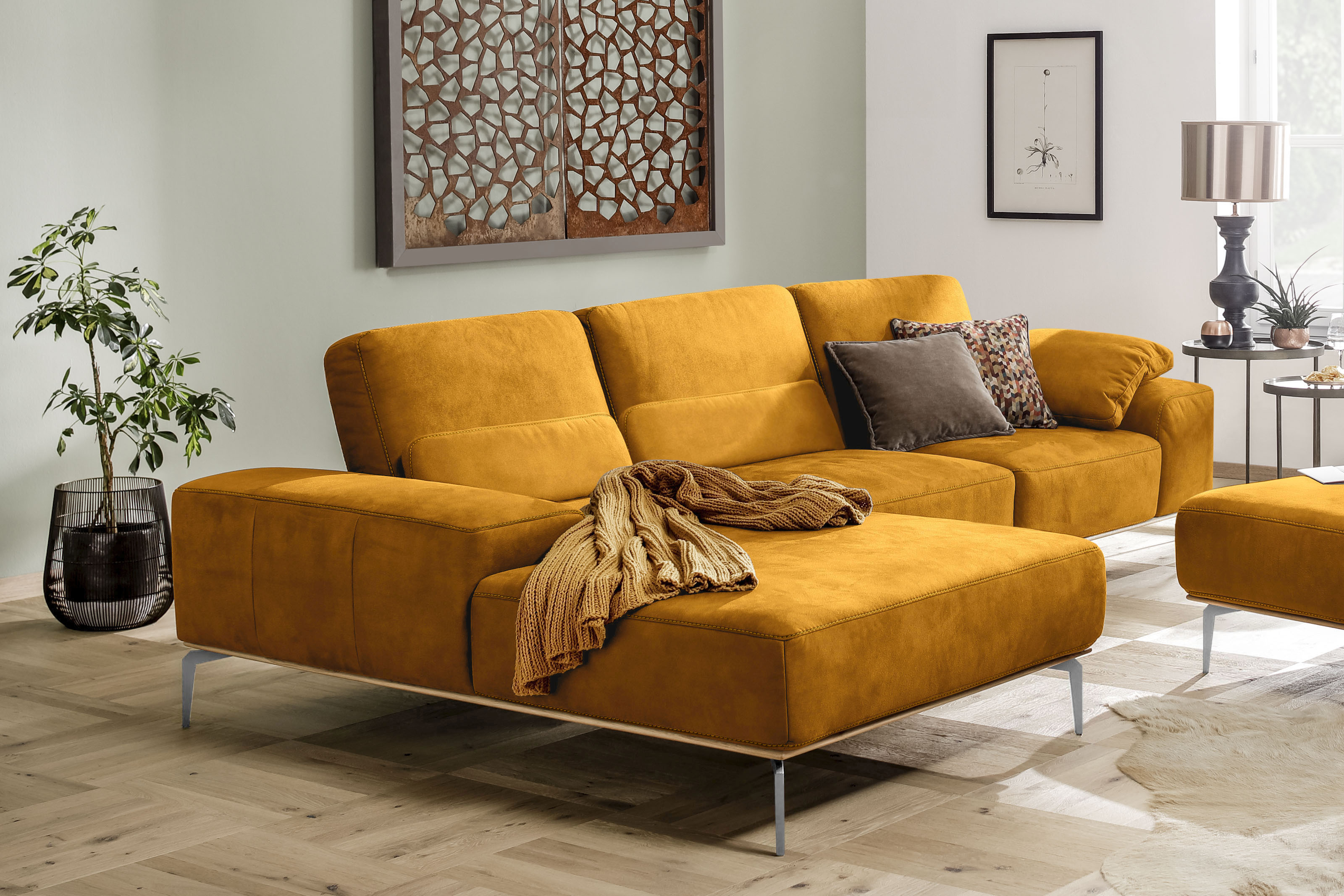 W.SCHILLIG Ecksofa "run, Designsofa mit tollem Sitzkomfort, bequem, L-Form" mit elegantem Holzsockel, Füße in Chrom glänzend, Breite 319 cm