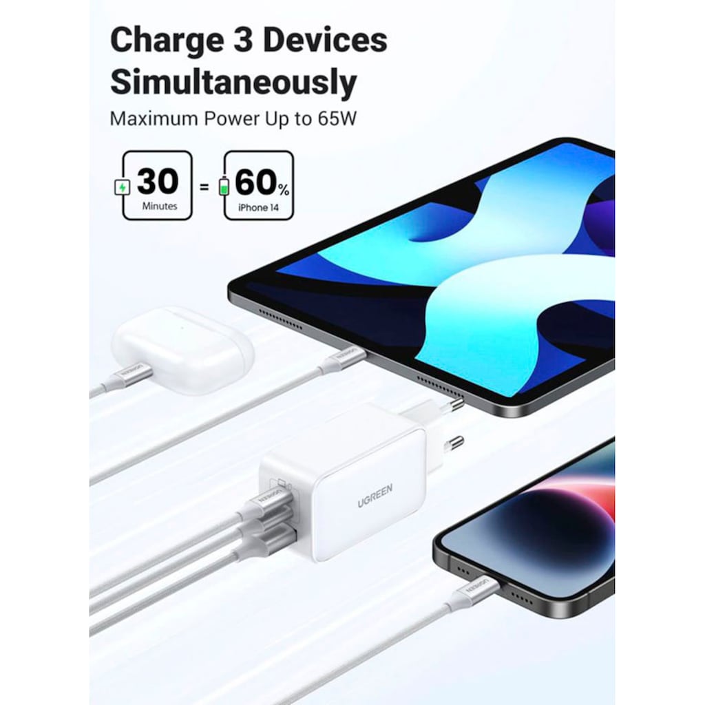 UGREEN USB-Ladegerät »Nexode USB-A+2*USB-C 65W GaN Tech Fast Charger«