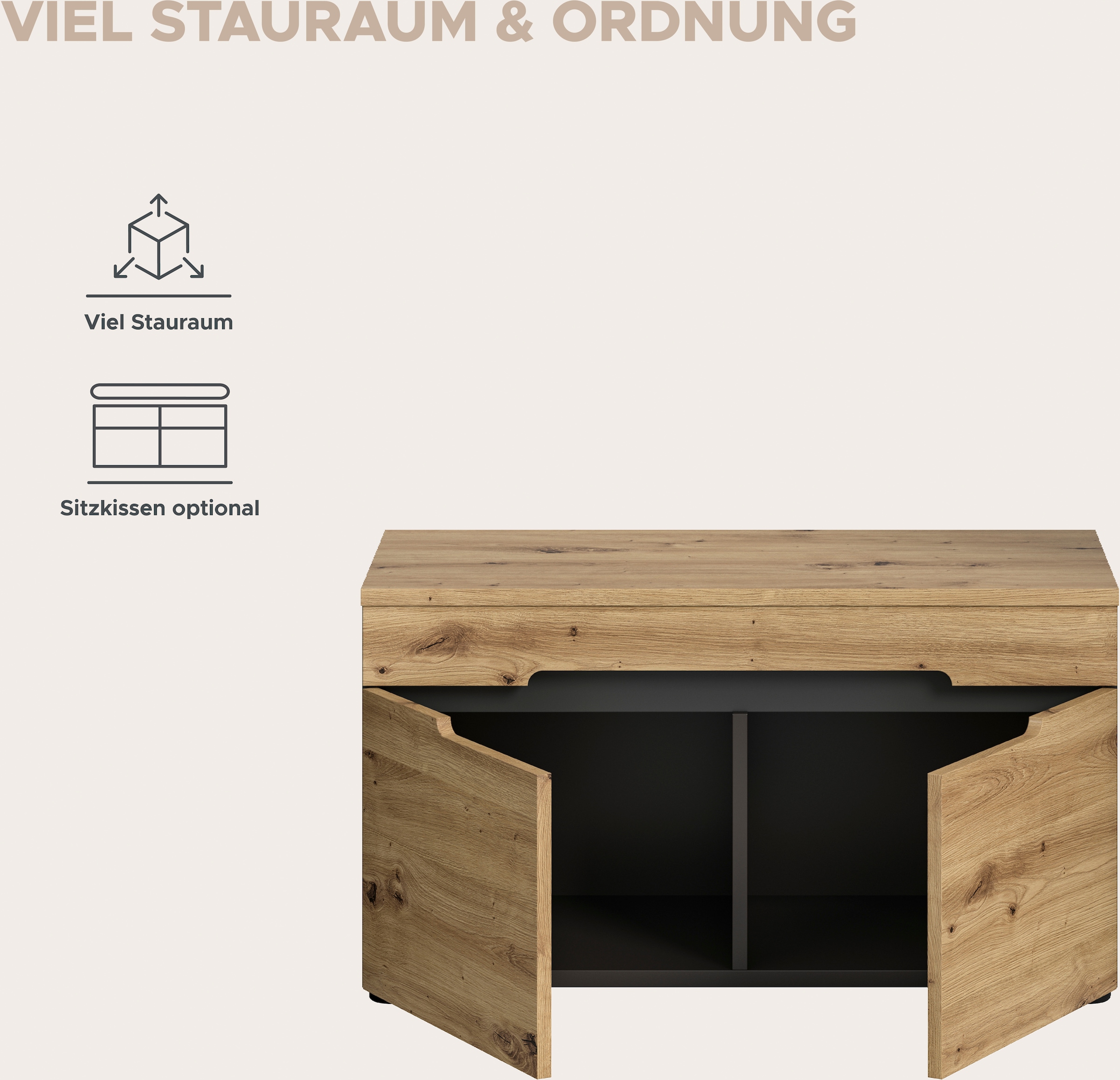 INOSIGN Sitzbank »REHAT, Breite 80cm, TOPSELLER!, 2 Türen, 2 Fächer«, Garderobenbank, Flurbank, Dielenbank, Bank mit Stauraum, Bank