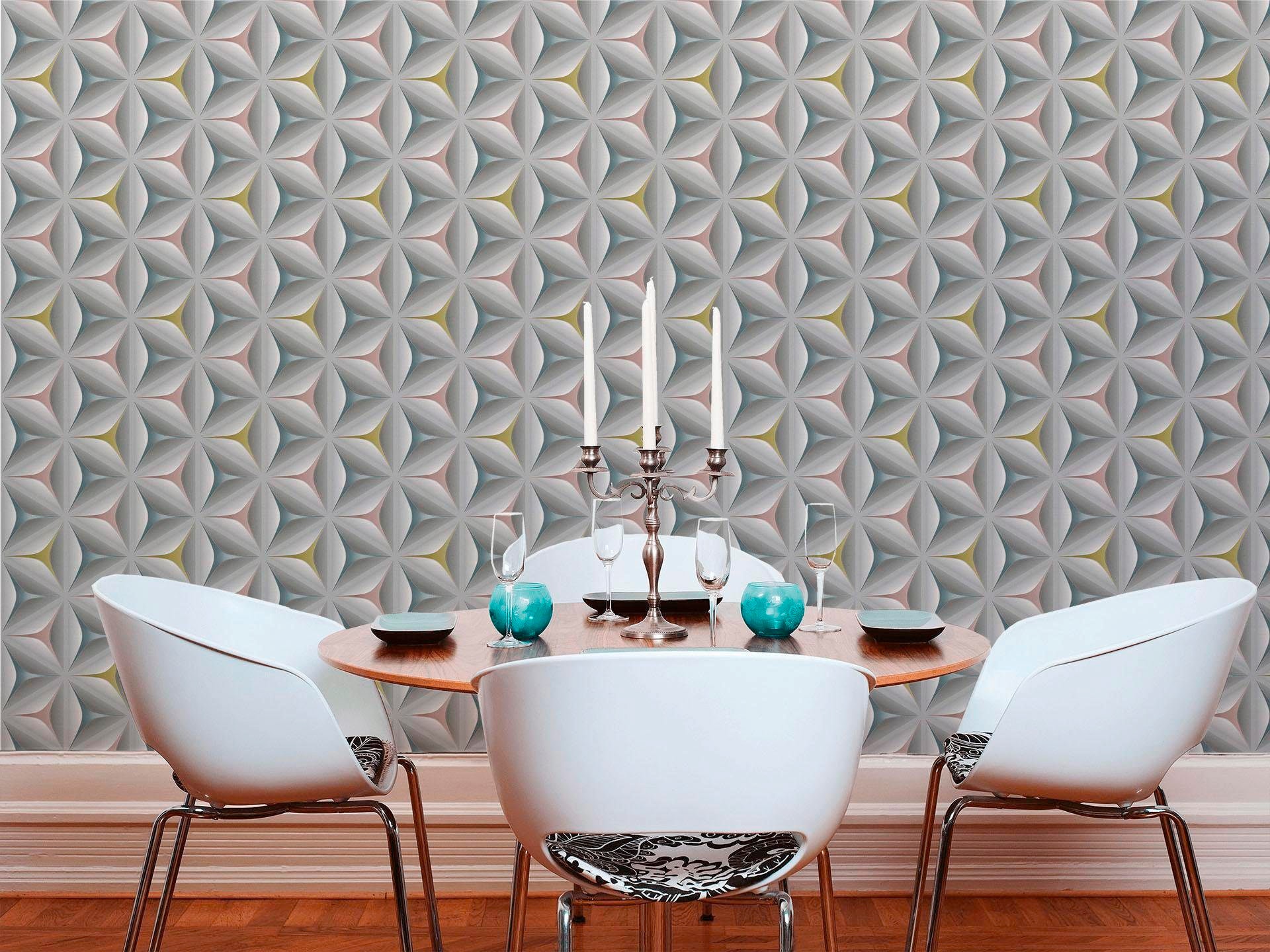 Grau Tapete »Scandinavian«, Geometrisch walls Retrotapete glänzend einfarbig, Retro, Vliestapete günstig | 3D living Effekt BAUR