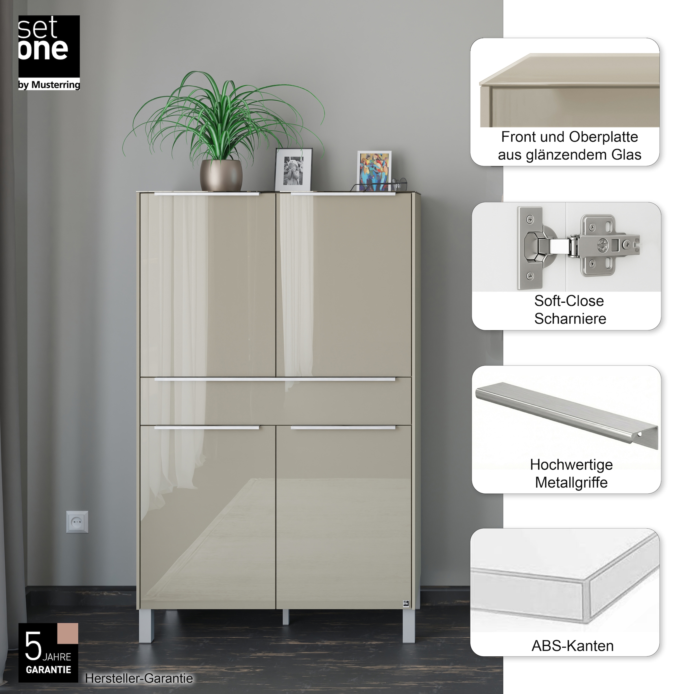 set one by Musterring Highboard »Reno« 1 Stk. tlg. Mit Vierkantfuß in diversen Farben, 152 cm Höhe & Farbauswahl