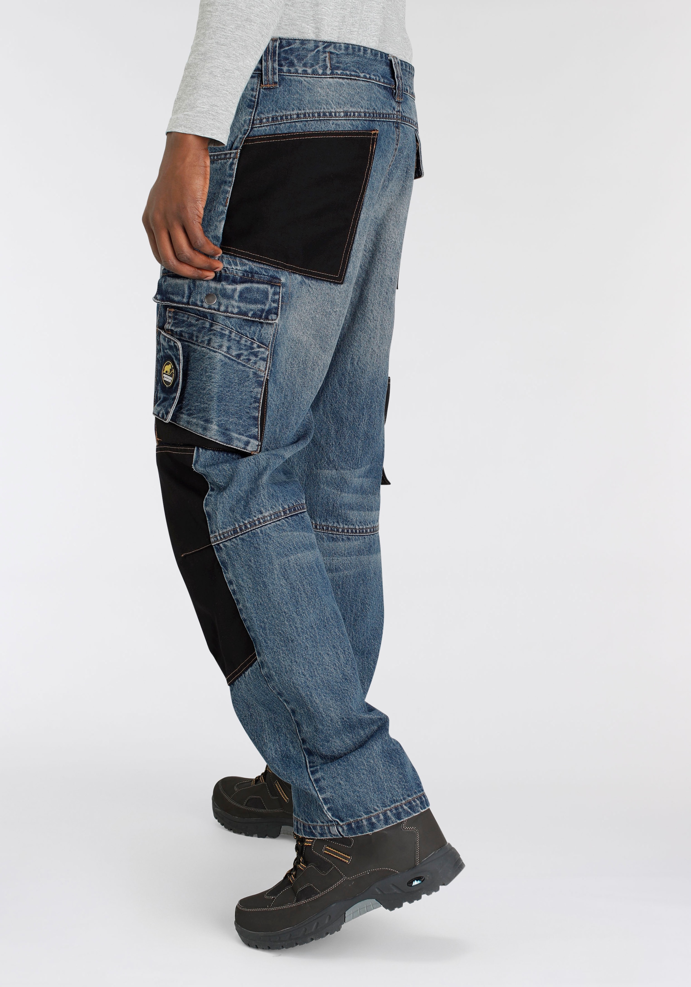 Northern Country Jeansstoff, Rechnung Jeans«, robuster comfort Bund, dehnbarem »Multipocket 100% Taschen, BAUR | Arbeitshose fit), 9 Cordura Baumwolle, auf aus mit praktischen Knieverstärkung (aus