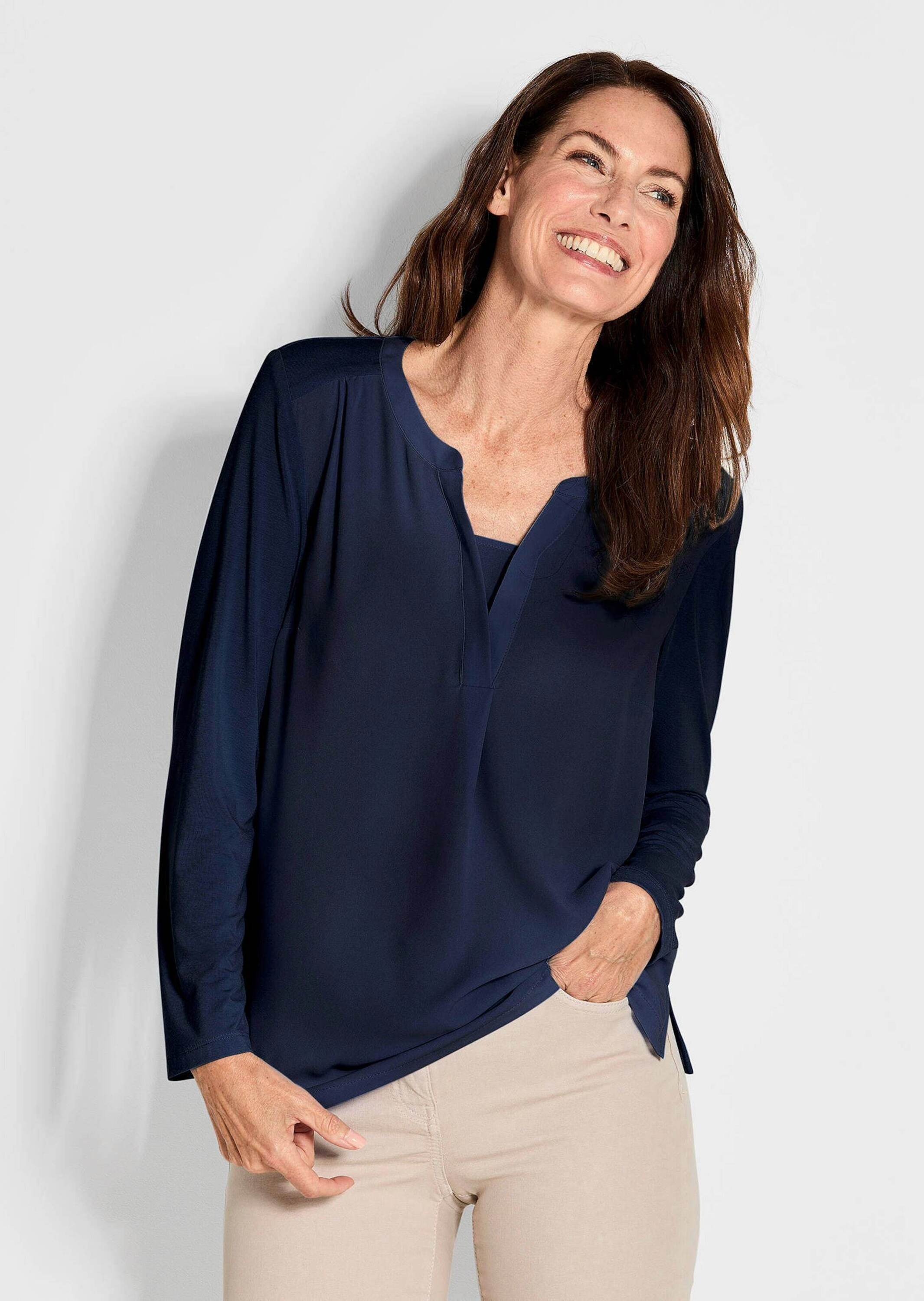 GOLDNER Kurzarmbluse »Blusenshirt Blusenshirt mit Chiffon-Einsatz«