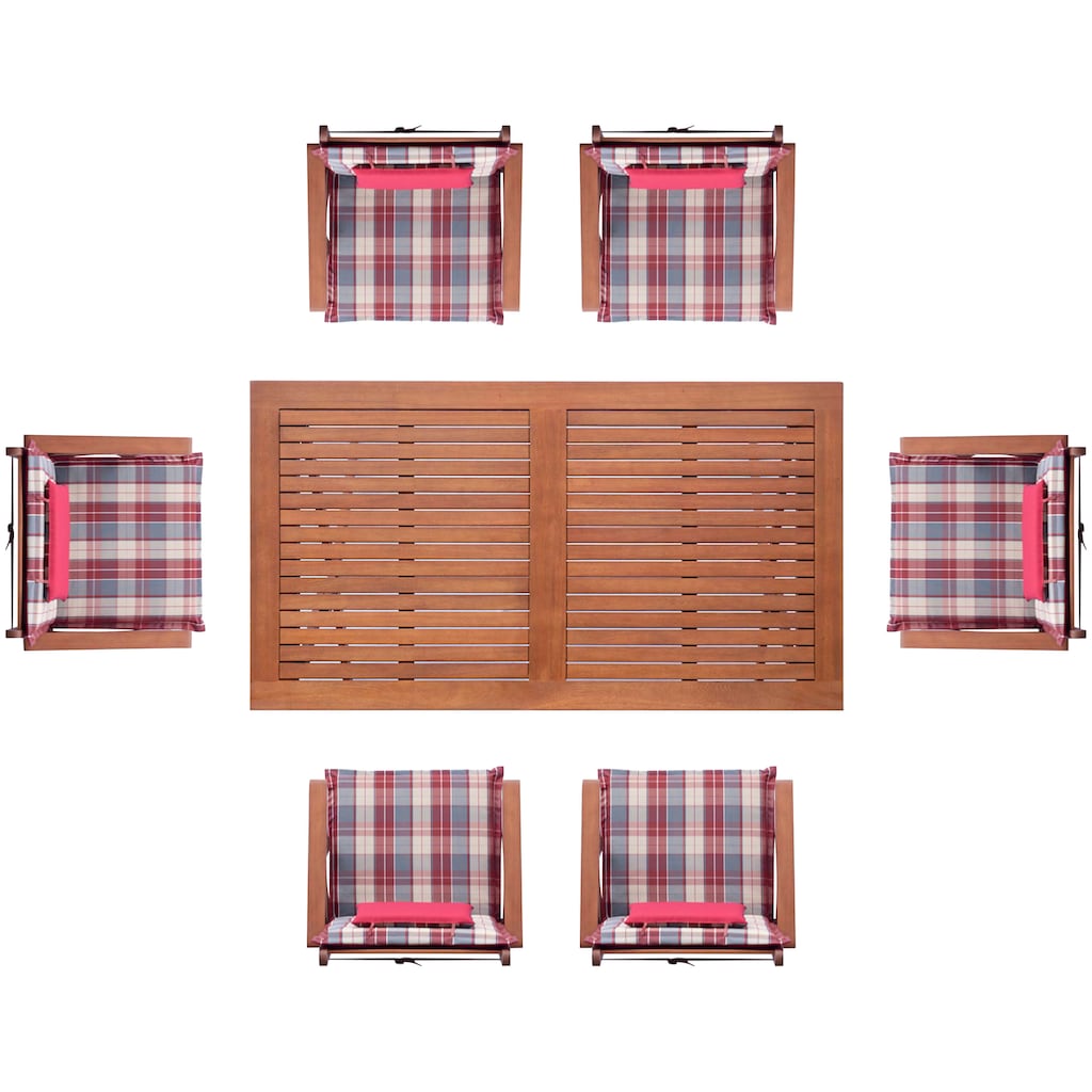 KONIFERA Garten-Essgruppe »Salvador«, (Set, 13 tlg., 6x Stuhl, 1x Tisch 160x90x74 cm, inkl. Auflagen, Stühle sind klappbar)