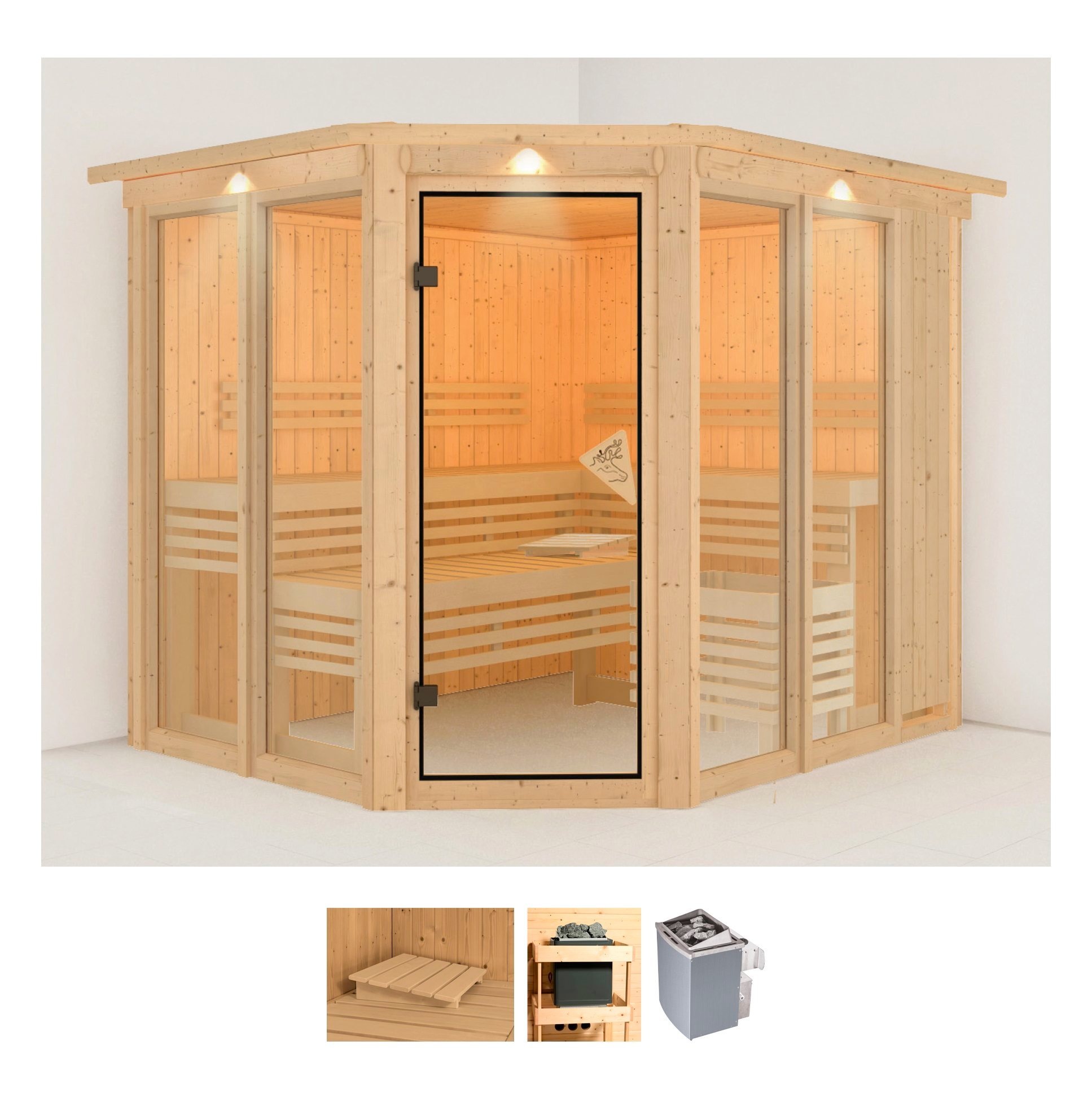 Karibu Sauna »Anike 3«, (Set), 9-kW-Ofen mit integrierter Steuerung