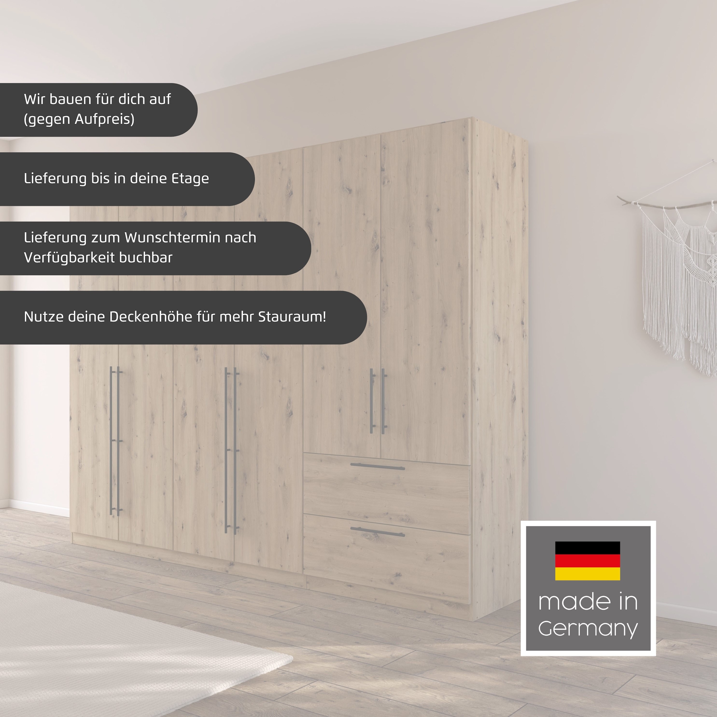 rauch Kleiderschrank »Drehtürenschrank Schrank Garderobe Wäscheschrank Schlafzimmer AVOLA«, (in 3 verschiedenen Ausstattungen BASIC/CLASSIC/PREMIUM), mit hochwertigen Stangengriffen in Schwarz aus Metall MADE IN GERMANY