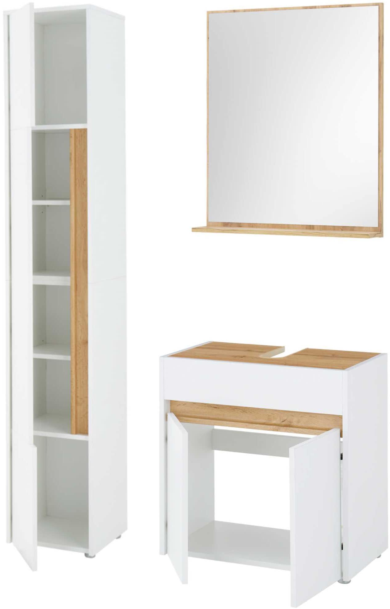 INOSIGN Badmöbel-Set »CITY/ GIRON, Bad im zeitlosen Design, 3-teiliges Badezimmer«, (Set, 3 St.), Badschränke und Spiegel, in zwei Farben verfügbar, viel Stauraum