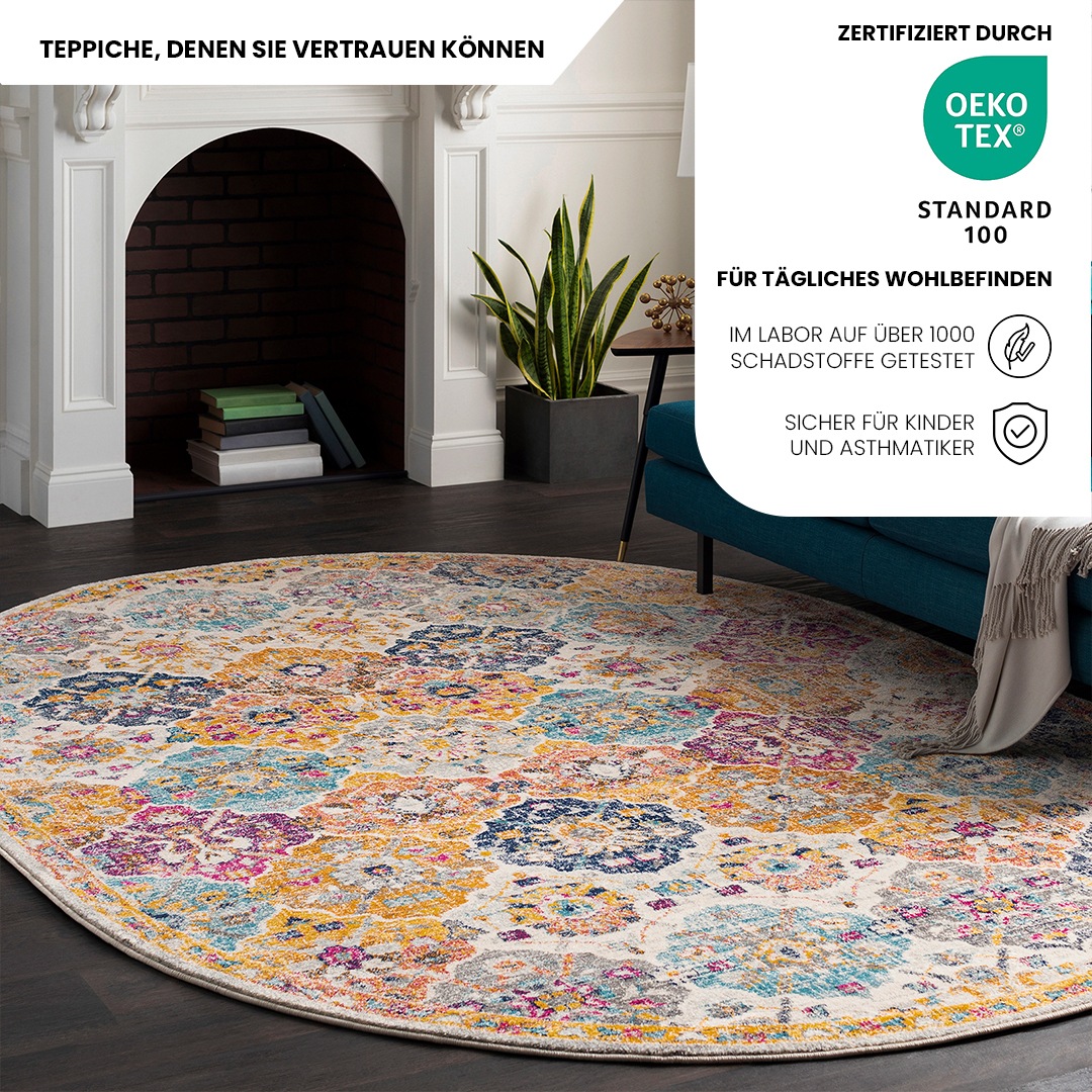 Livabliss Teppich »CUZCO«, oval, 11 mm Höhe, Vintage Orientteppich, Kurzflor Boho Wohnzimmerteppich, Läufer