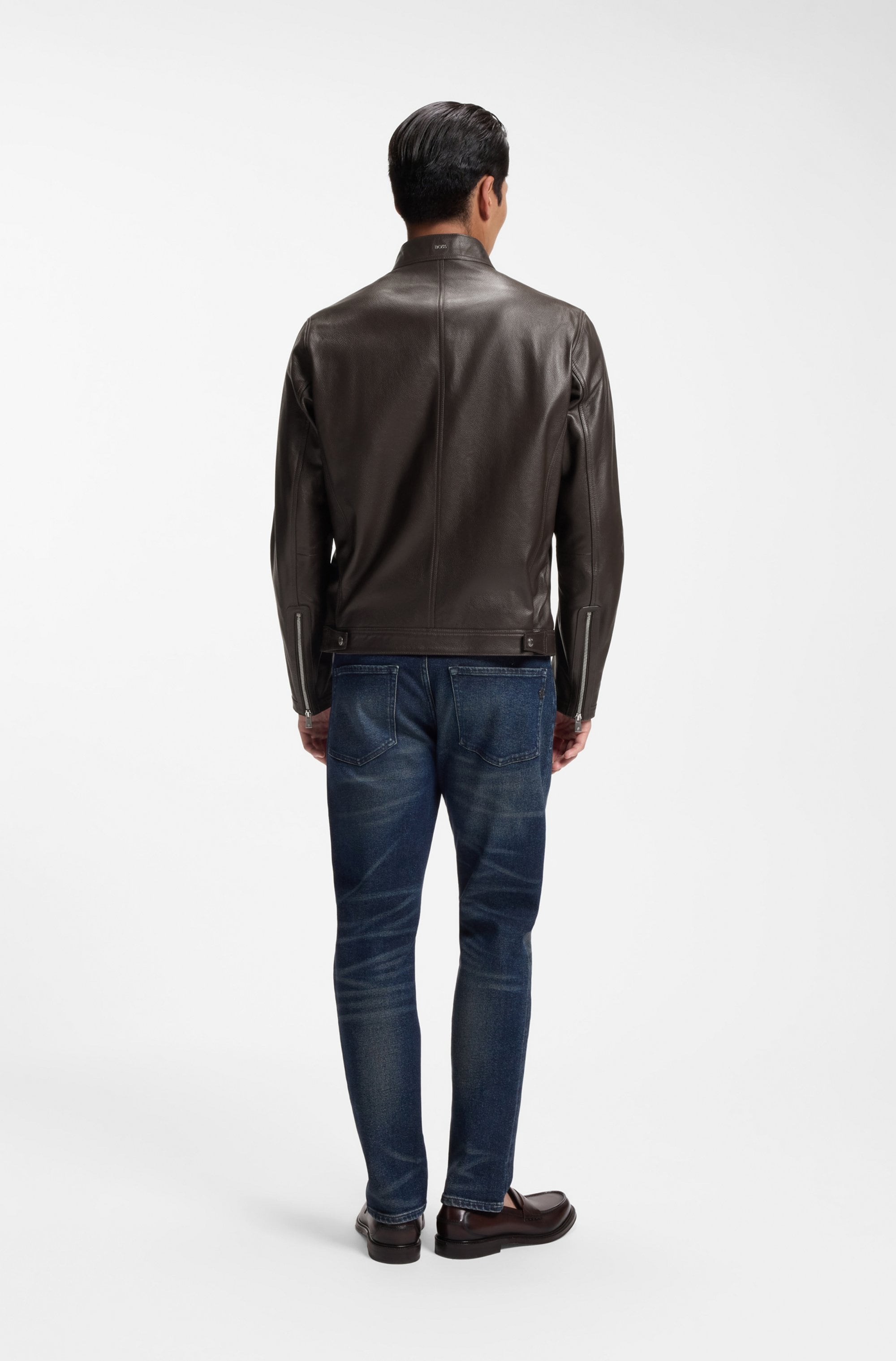 BOSS Lederjacke »H Mansell« Stehkragen, genarbtes Leder, Regular Fit