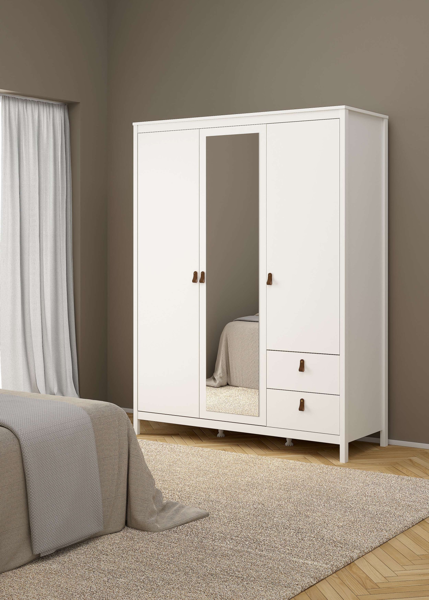 Home affaire Drehtürenschrank "Madrid, Schrank, Kleiderschrank" Skandinavisches Design, Wahlweise Leder- oder Metallgriffe, Spiegel