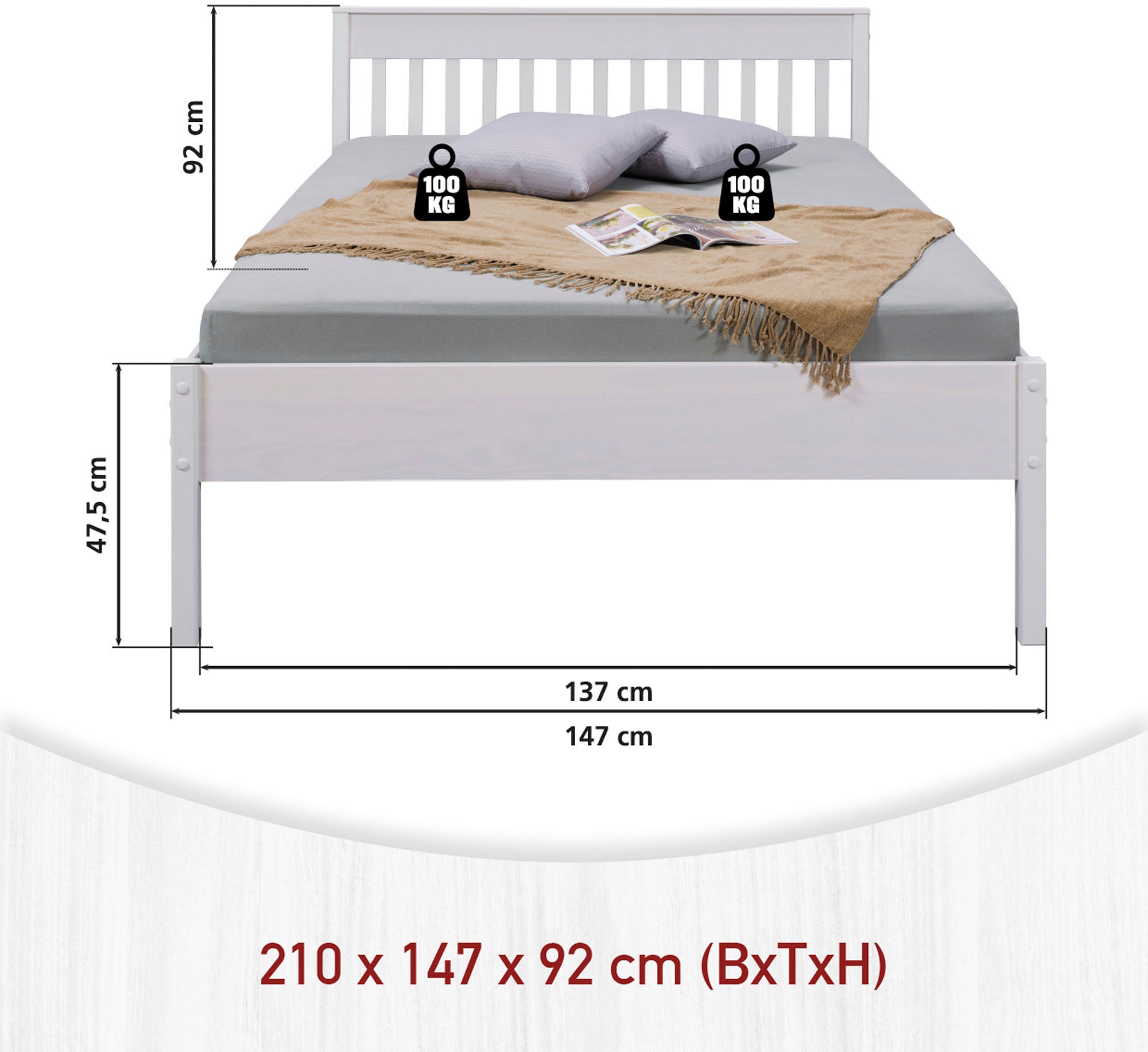 Tommy Jeans Massivholzbett »Pinora, 140x200 cm, Kiefer Massivholz, Weiss lackiert« Modernes Bettkopfteil mit vertikalen Streben im Skandi Design