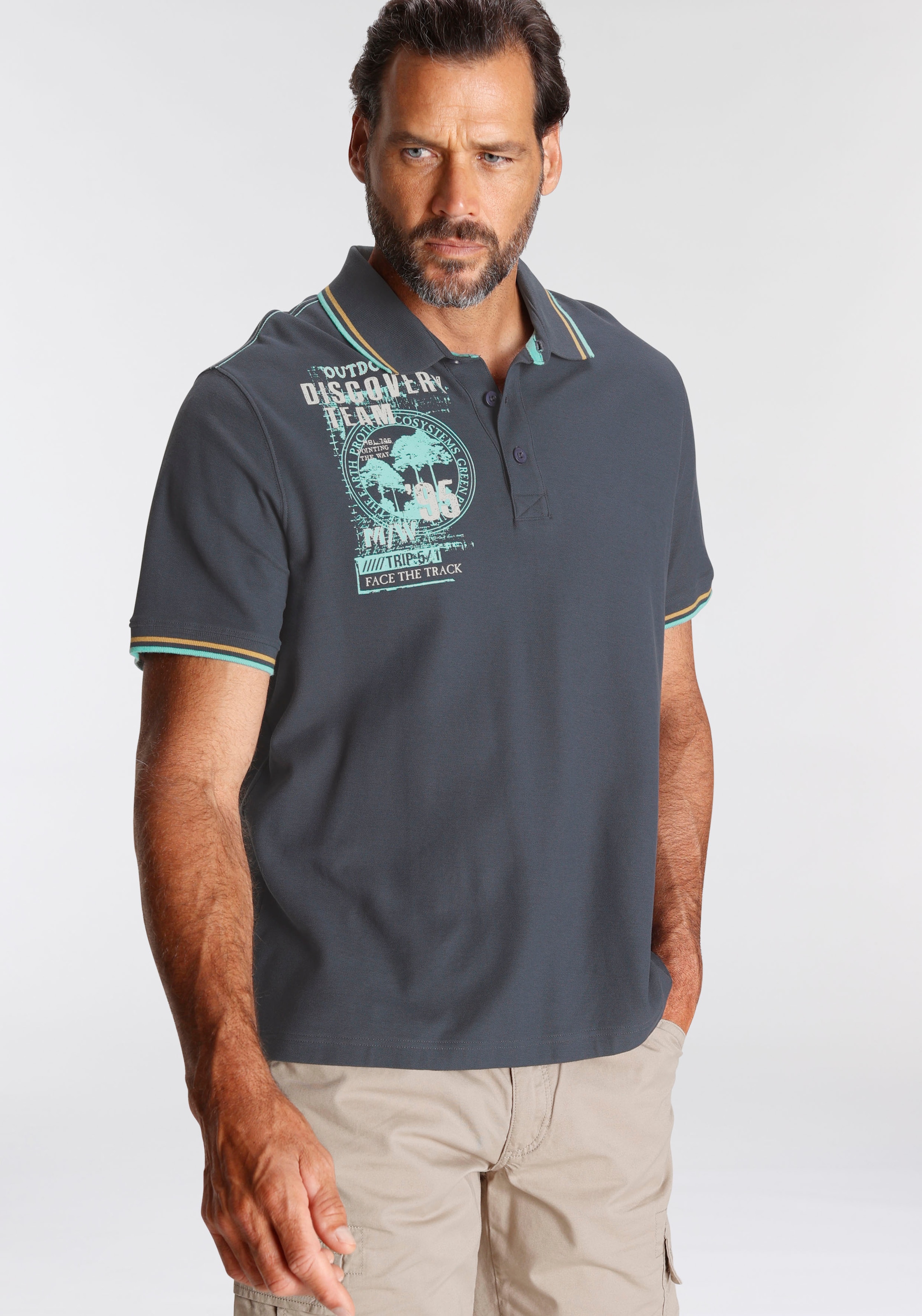 Mans World Poloshirt, Kurzarm, lässige Passform, mit trendigem Print, Polok günstig online kaufen