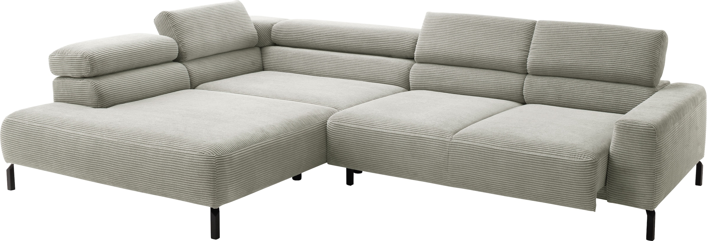 Places of Style Ecksofa »Antonelli, L-Form, inkl. Kopfteilverstellung, Breite 312 cm«, mit elektrischer Sitztiefenverstellung, in Cord, stone
