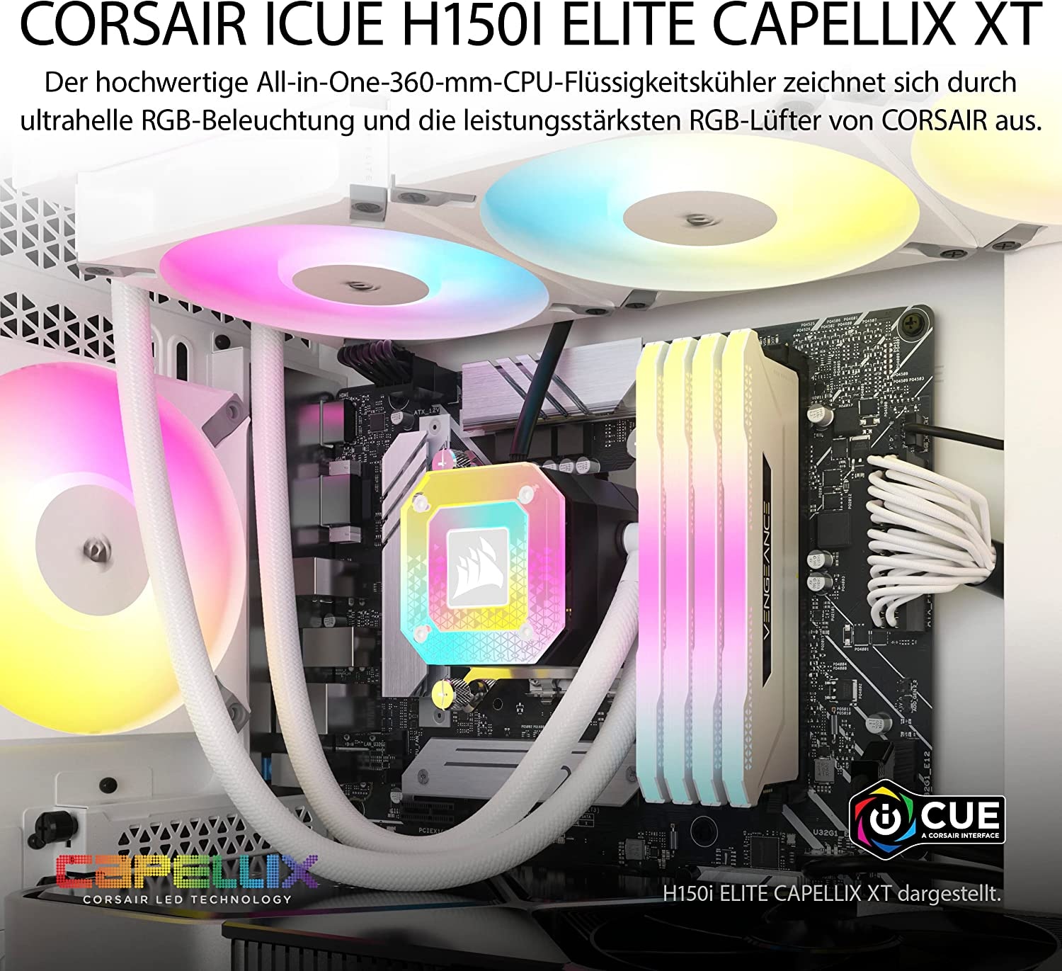 Corsair CPU Kühler »iCUE H150i ELITE CAPELLIX XT White, Liquid CPU Cooler«, (1 St.), RGB Beleuchtung, iCUE