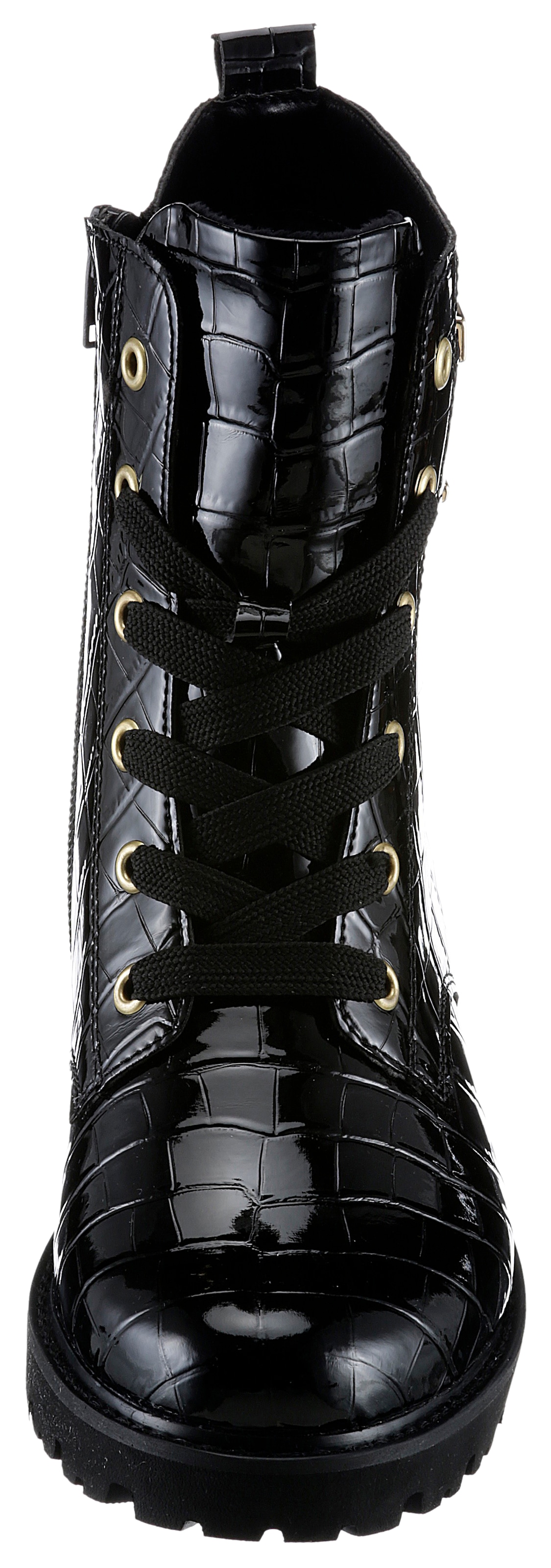 Remonte Schnürstiefelette, Blockabsatz, Schnürboots im Kroko-Look, Innenreißverschluss