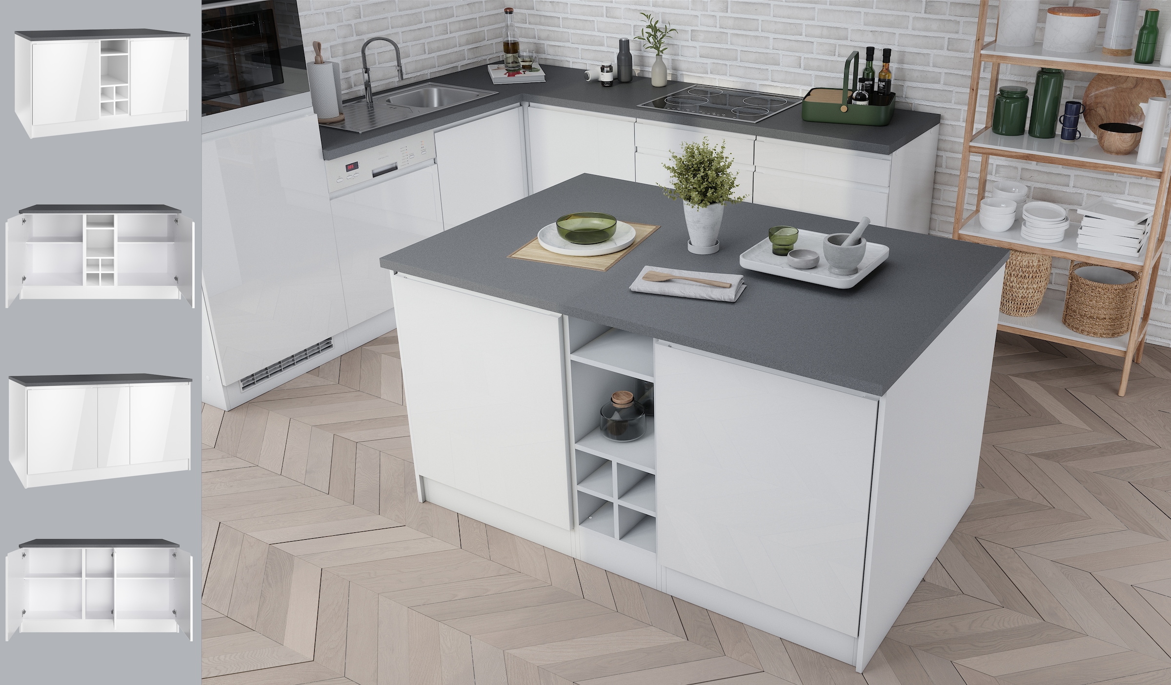 HELD MÖBEL Kücheninsel »Virginia«, Breite 153 cm, MDF-Fronten, Flaschenregal