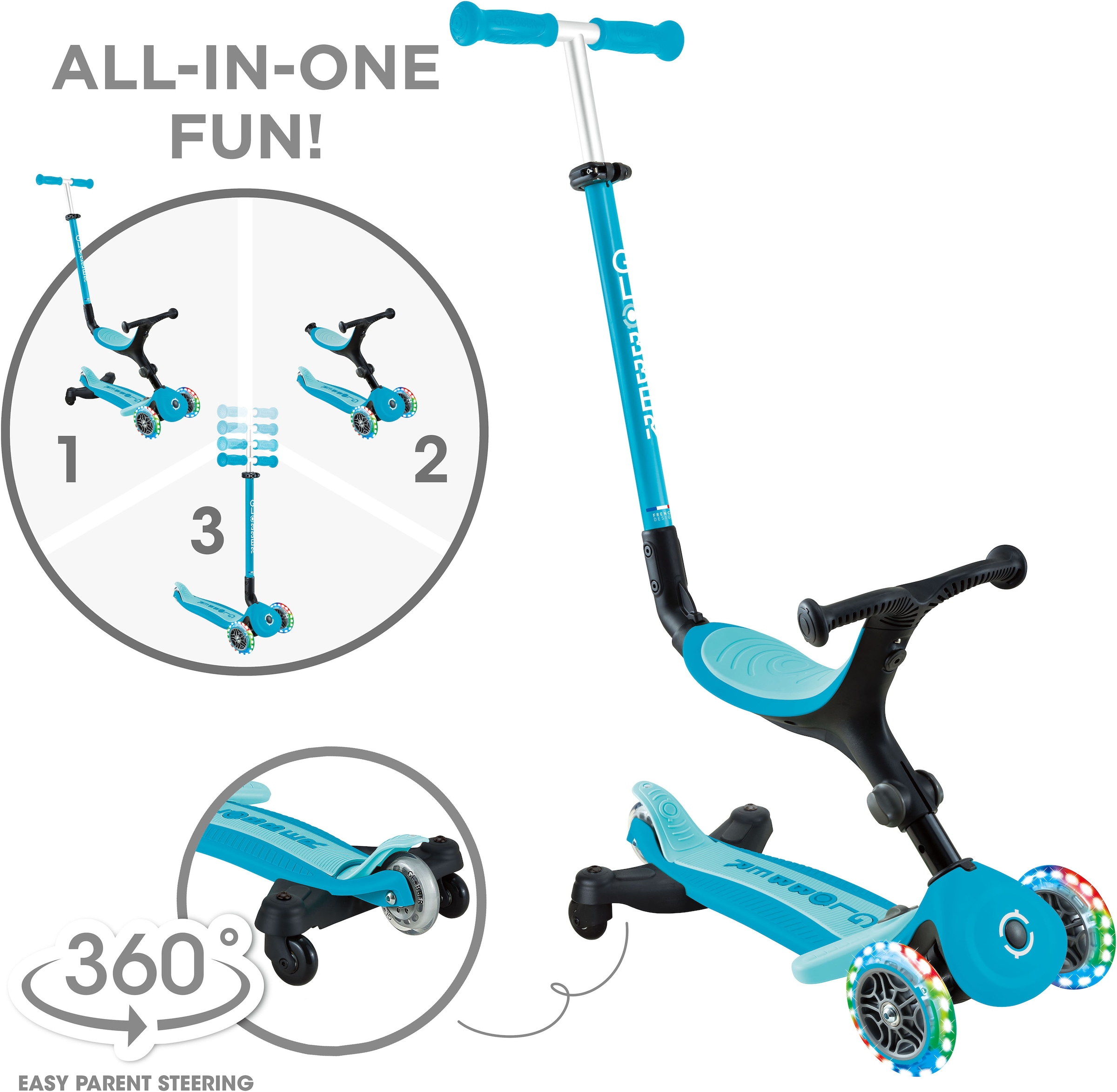 Globber Tretroller »GO-UP ACTIVE LIGHTS 360, mit Leuchtrollen«