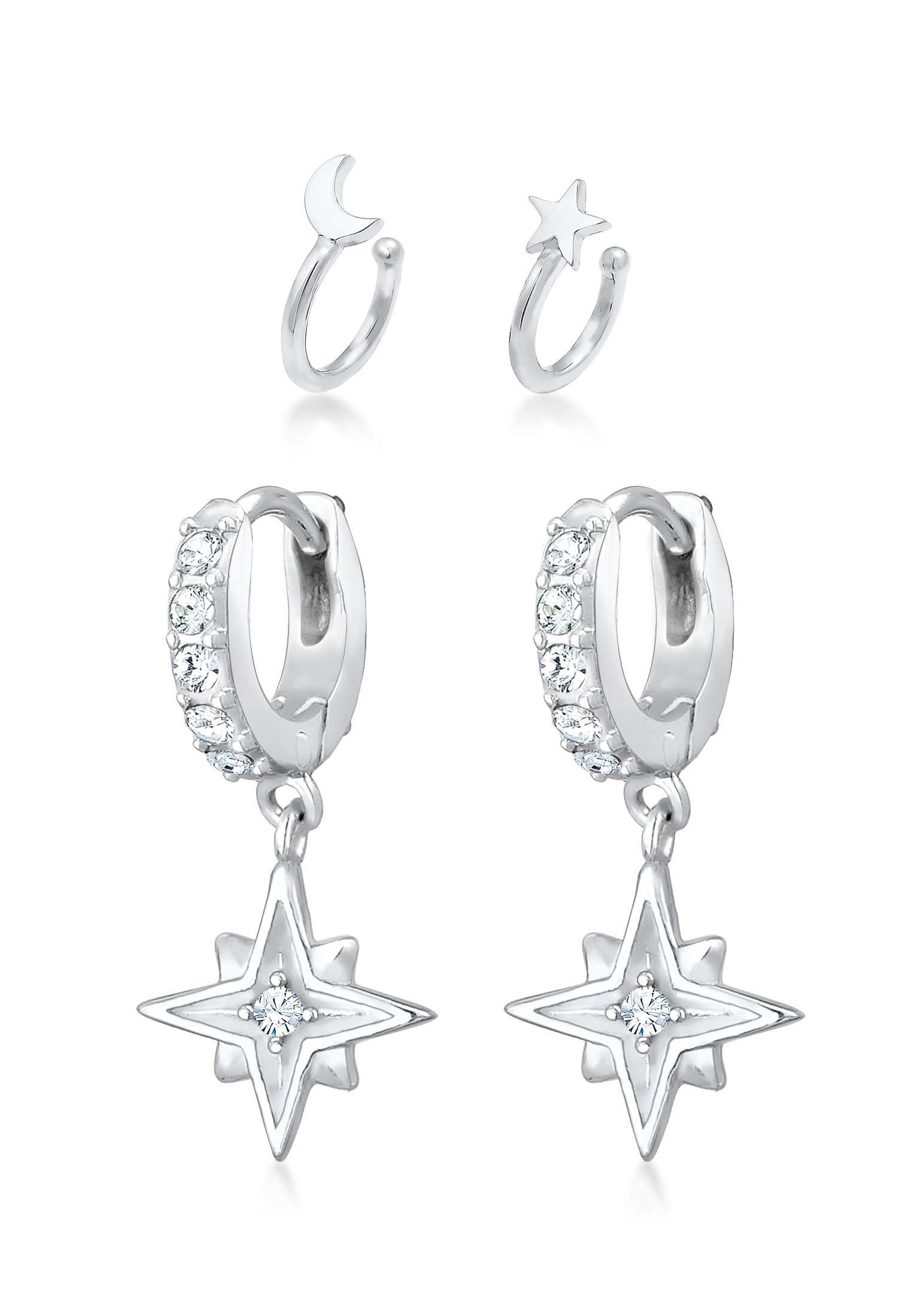 Ohrring-Set »Set Creolen Earcuff Sterne 925 Silber«