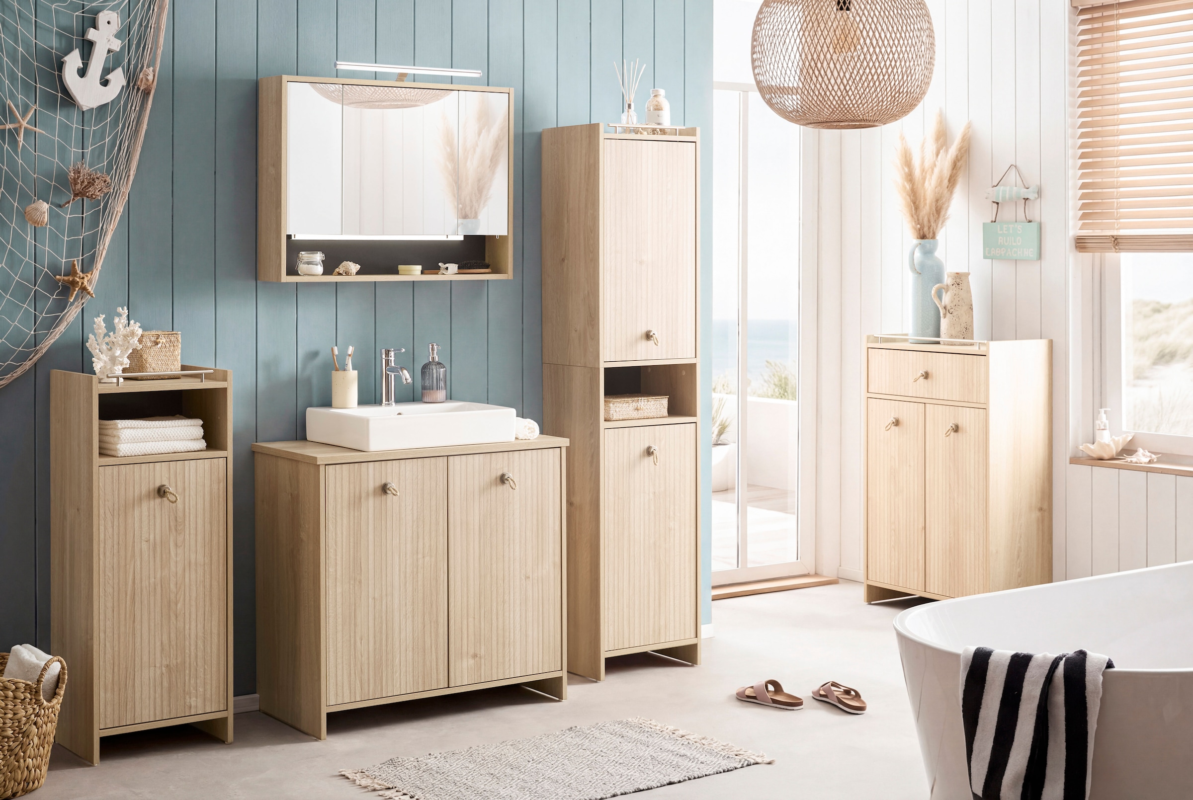Schildmeyer Midischrank »SONDERBY, 2 Türen & Schublade, Höhe 104,2 cm, MADE IN GERMANY« 1 Stk. tlg. Seilgriffe im maritimen Look, MADE IN GERMANY