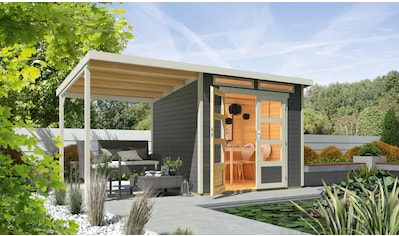 Wolff Gartenhaus »Venlo XS Titangrau mit SD Elfenbeinweiß«, mit Seitendach kaufen