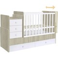 Polini kids Babybett »Simple 1100, ulme/weiß«, mit zwei Bettschubkästen und Wickelstation; umbaubar zu Juniorbett und Kommode