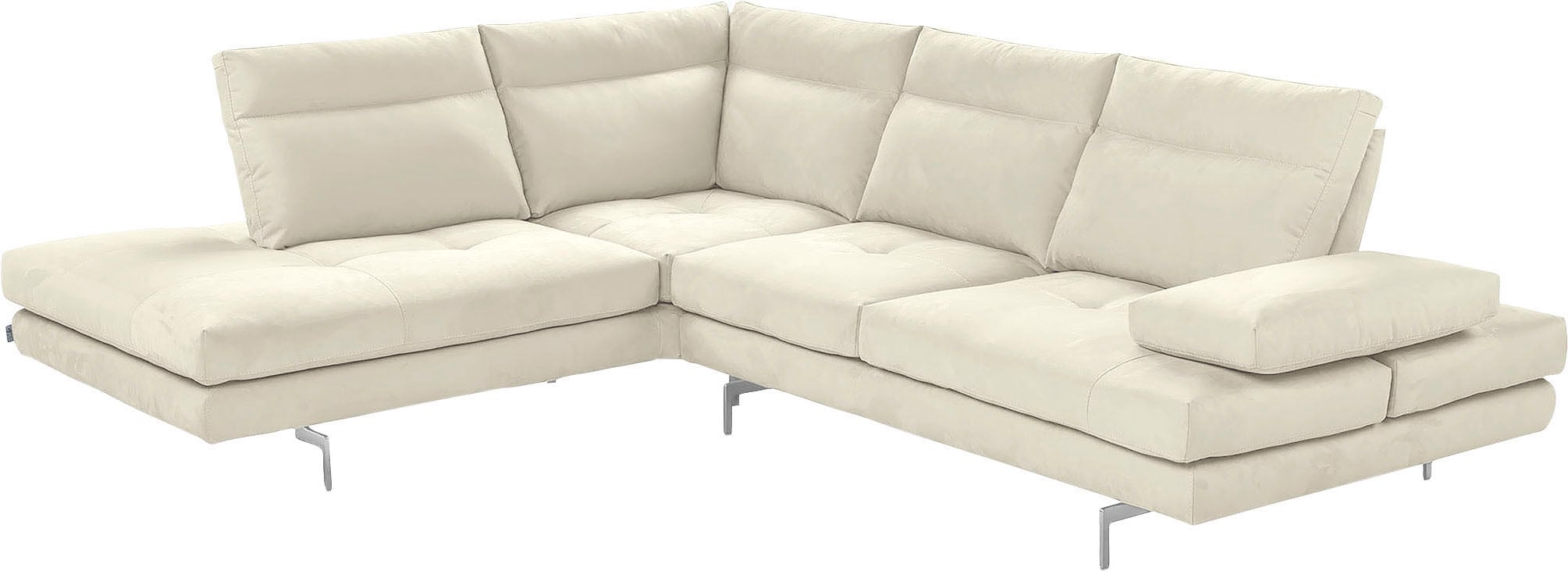 CALIA ITALIA Ecksofa "Toby Wing, B/T: 288/232 cm, Multifunktionssofa, Designsofa, L-Form" Sitztiefenverstellung und Armteilfunktion, Füße chrom glänzend