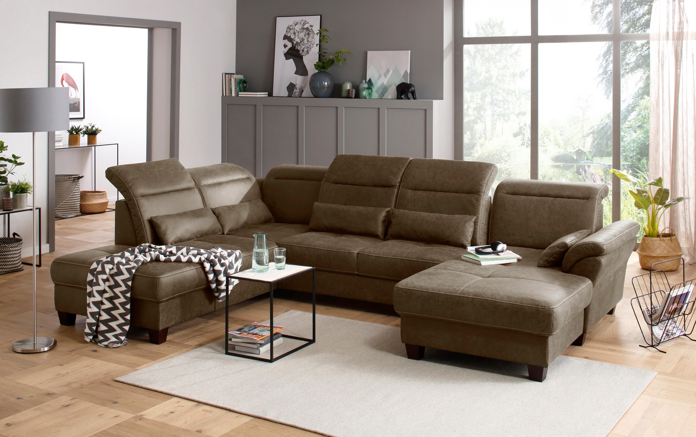 Home affaire Wohnlandschaft "Solvei U-Form" Sitztiefenverstellung und Feder günstig online kaufen