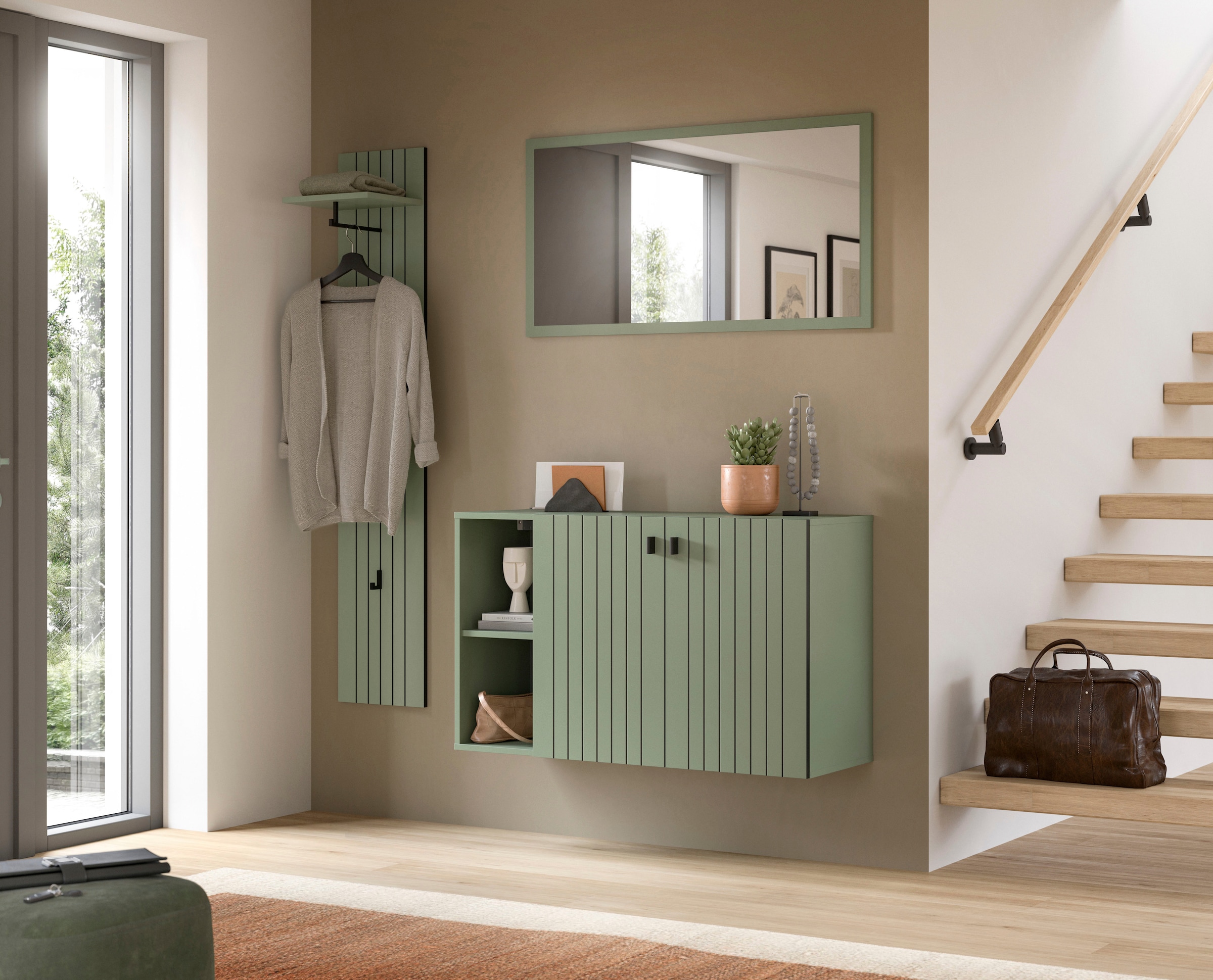 INOSIGN Garderobenpaneel »TATIO, Rillenfräsung, 4 Haken, 1 Kleiderstange, 1 Ablageboden« 1 Stk. tlg.