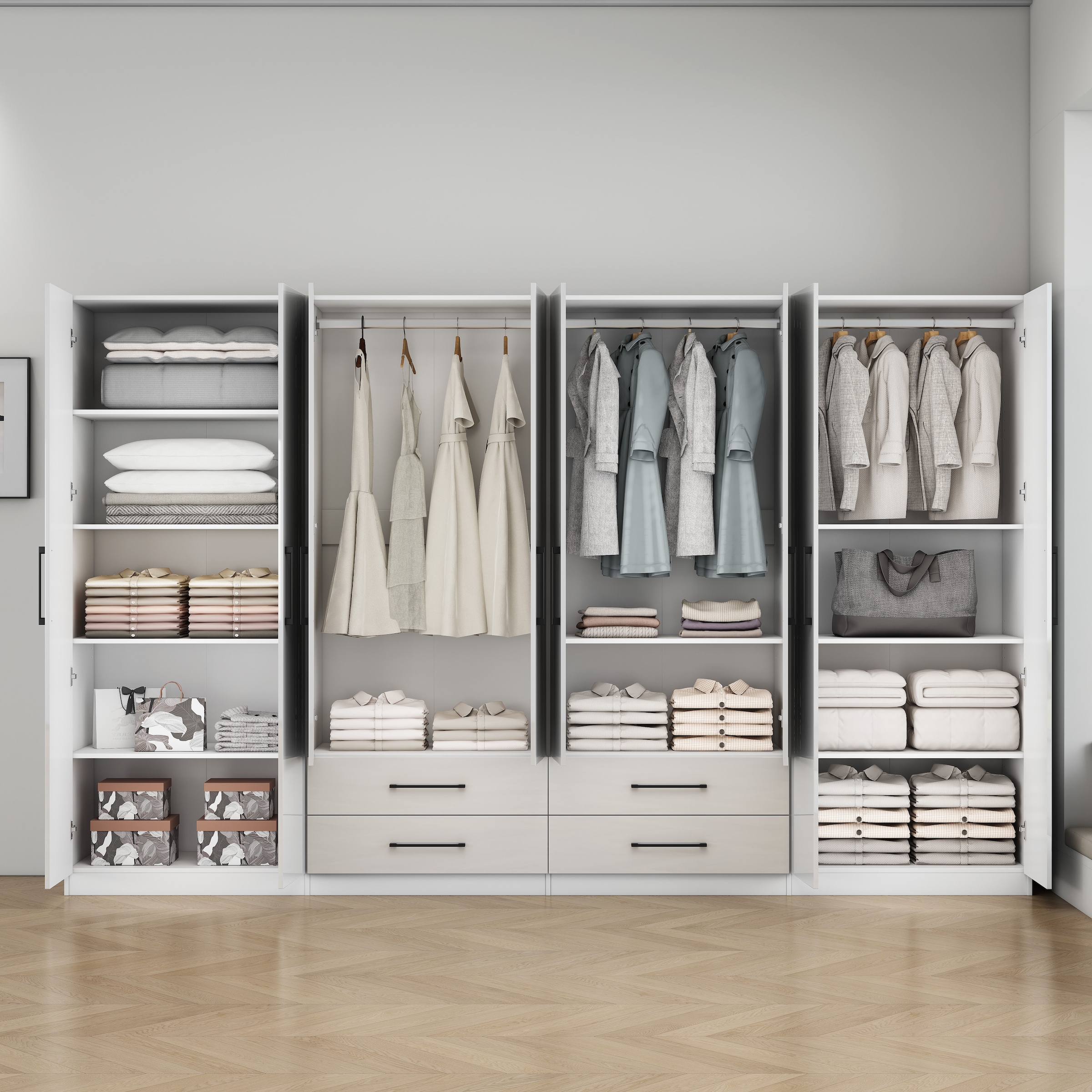 OTTO home Kleiderschrank »Sylt Schlafzimmerschrank Garderobe Schrank in hochglanz mit 8 Türen« Drehtürenschrank mit perfekter Innenausstattung