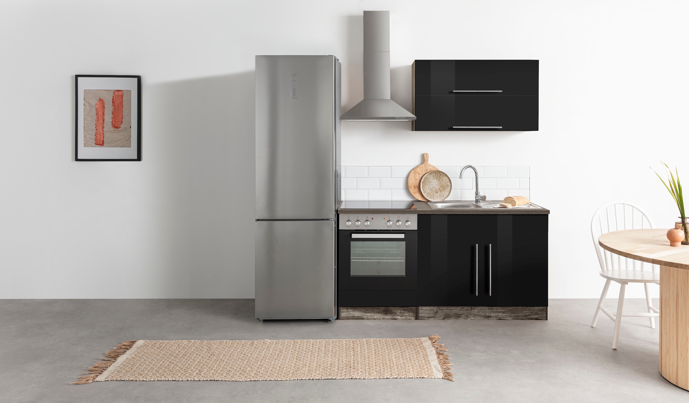 KOCHSTATION Pantryküche "KS-Samos" Breite 160 cm, wahlweise mit E-Geräten und Glaskeramikkochfeld