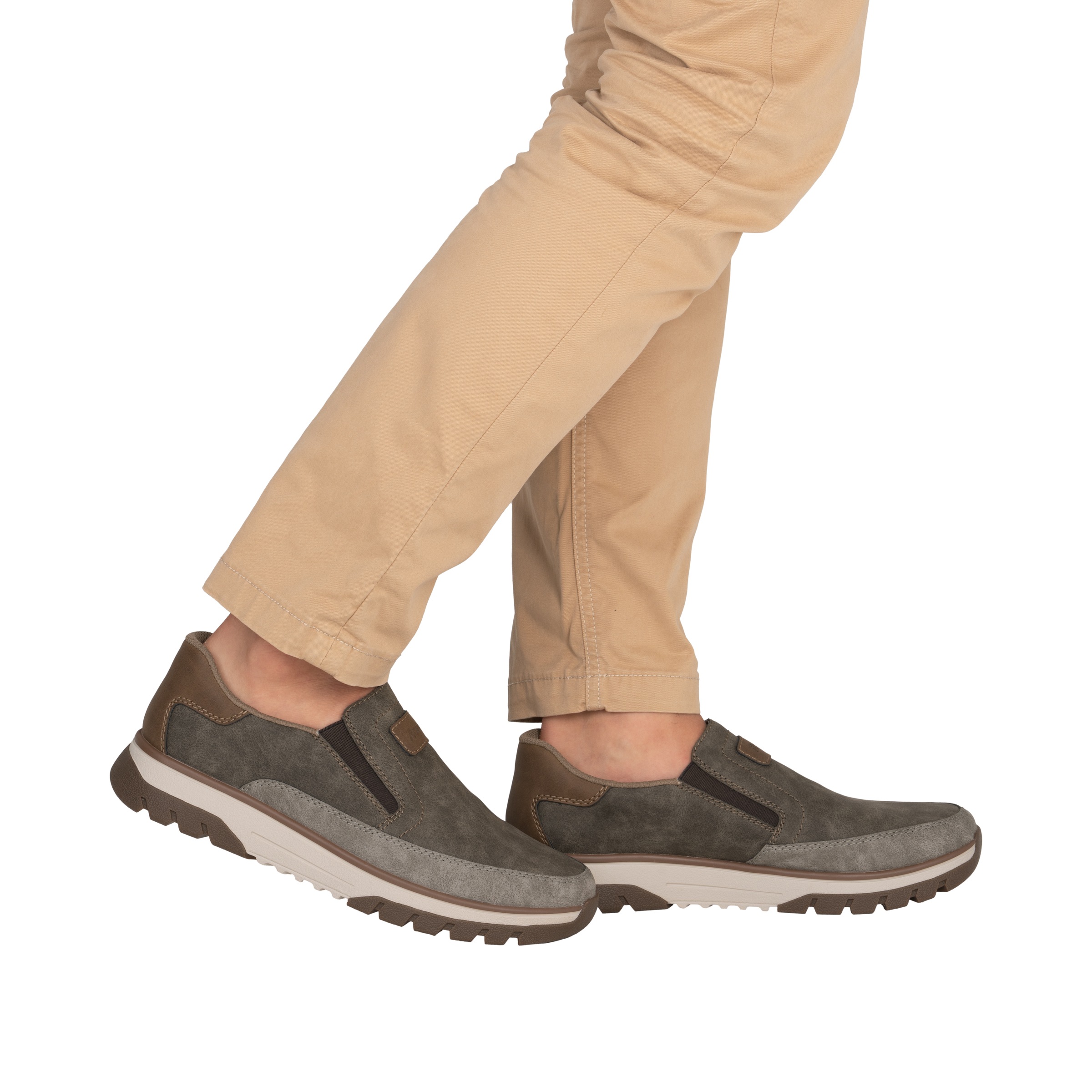 Slip-On Sneaker RIEKER, Herren, Gr. 44, taupe, braun, Lederimitat, Schuhe, Slipper, Halbschuh, Freizeitsneaker mit Kontrastbesatz 3