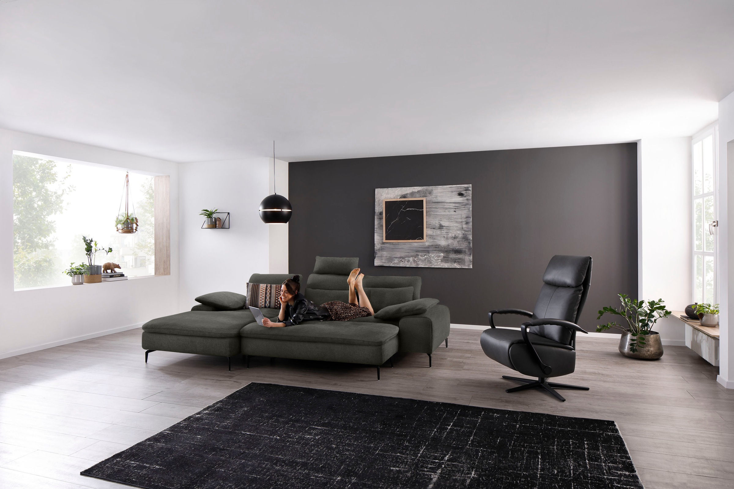 W.SCHILLIG Ecksofa »valentinoo, Designsofa, bequem, elegant und zeitlos, L-Form«, (Set), inklusive Hocker, mit Sitztiefenverstellung, Breite 299 cm