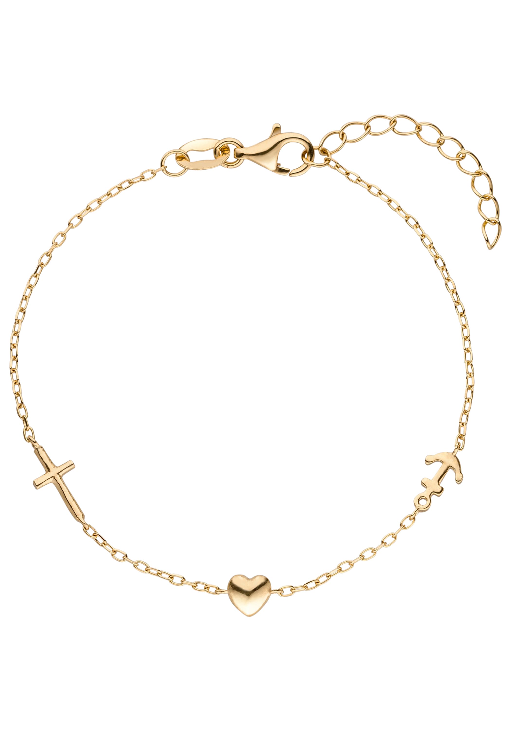 JOBO Armband »Glaube Liebe Hoffnung«, 925 Silber vergoldet 19 cm