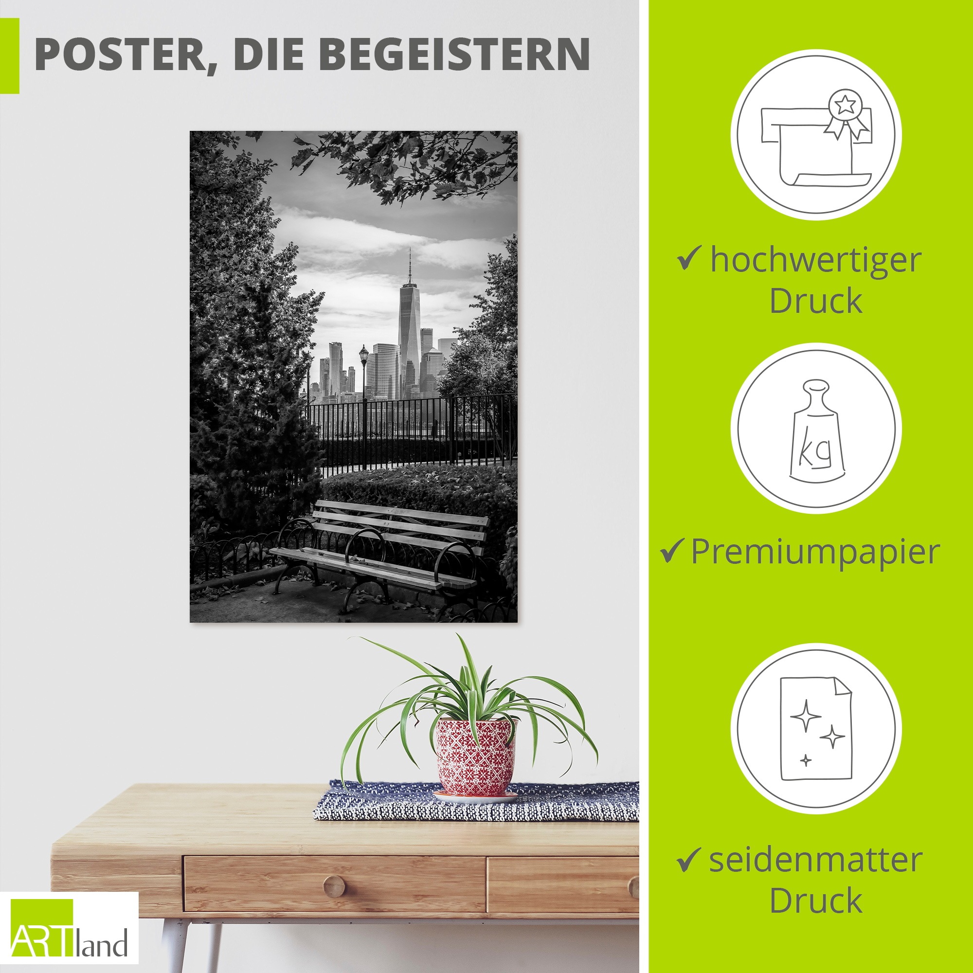 Artland Wandbild »Urbaner Rückzugsort mit NYC-Skyline« 1 Stk. tlg. als Alubild, Leinwandbild, Poster, Wandaufkleber in verschied. Größen