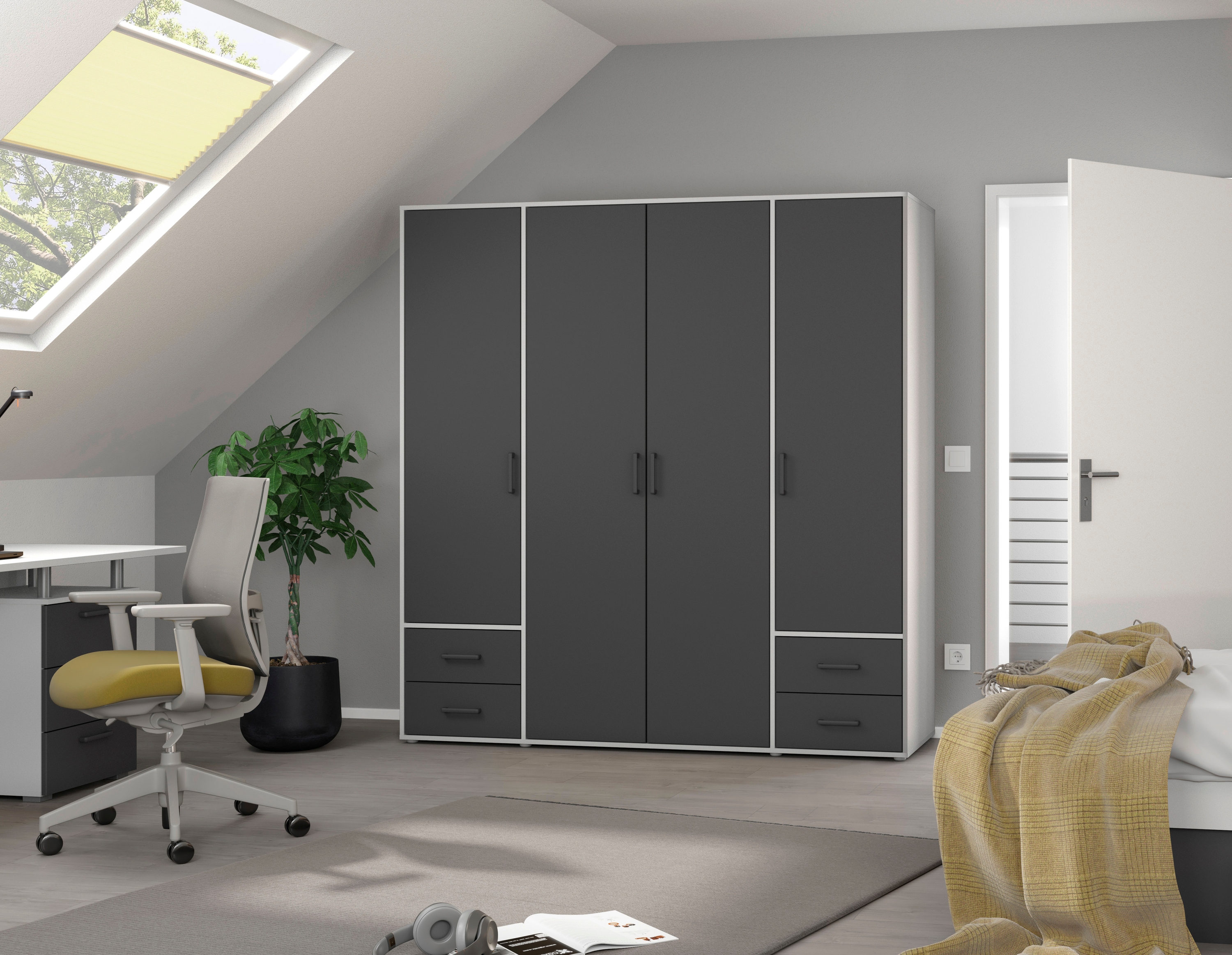 rauch Drehtürenschrank "Kleiderschrank Schrank Garderobe Wäscheschrank VOYAGER" in 3 verschiedenen Ausstattungen BASIC/CLASSIC/PREMIUM, mit 2 modernen Griffvarianten, mit Außenschubladen MADE IN GERMANY