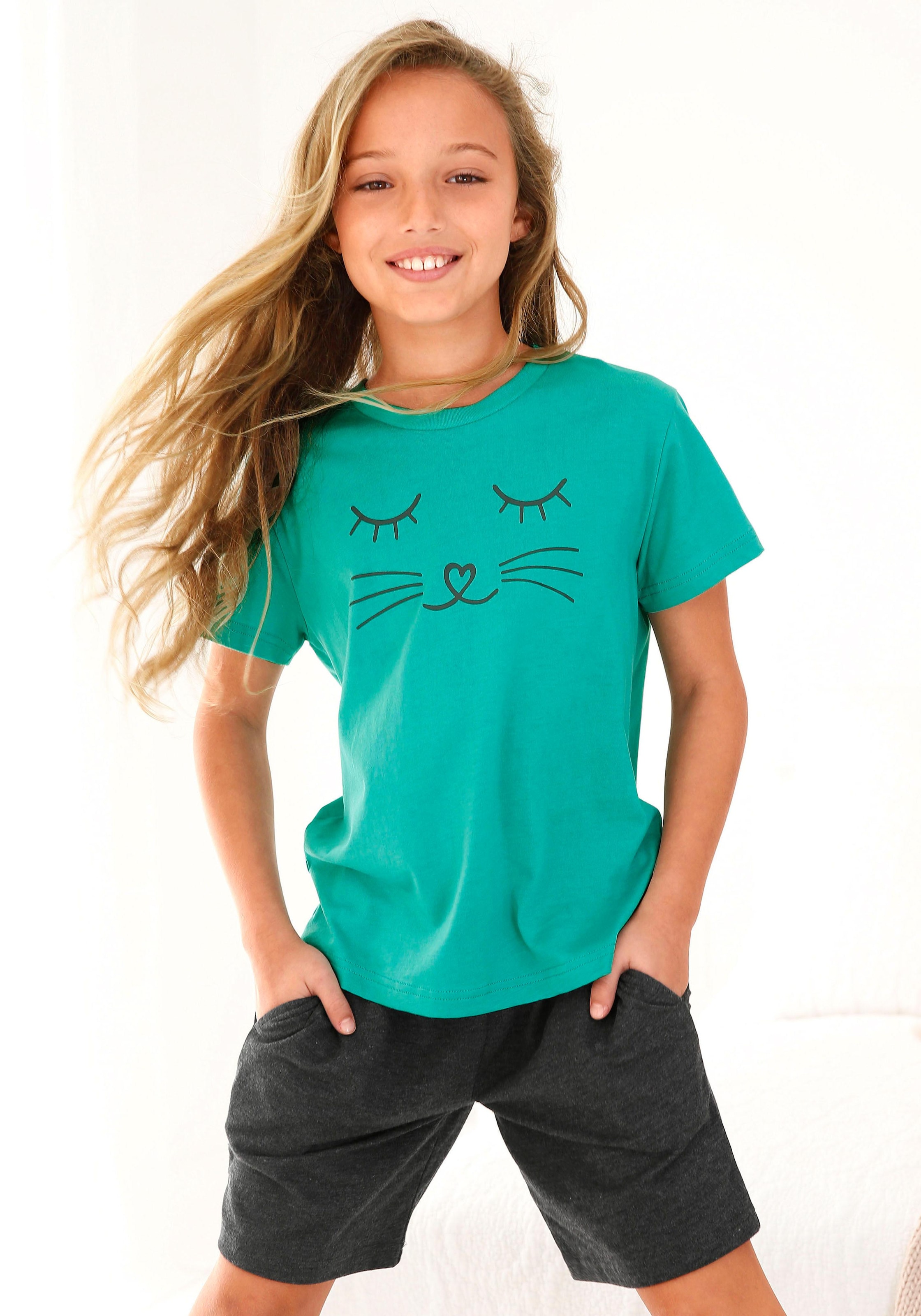 Vivance Pyjama, (2 tlg., 1 Stück), Schlafanzug mit Cat Print