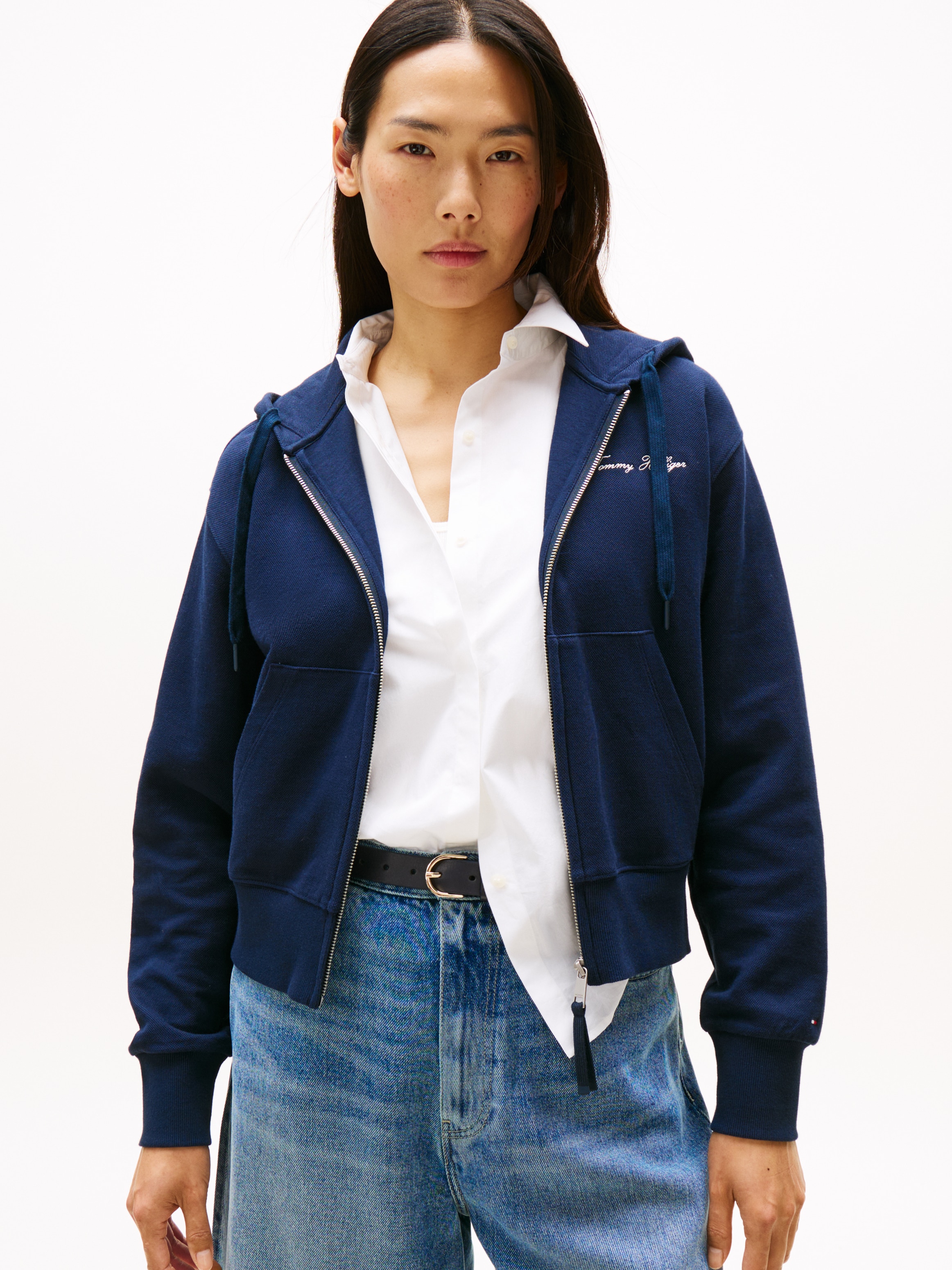 Tommy Hilfiger Sweatjacke "SCRIPT REG PIQUE ZIP-UP HOODIE", mit Tommy Hilfi günstig online kaufen