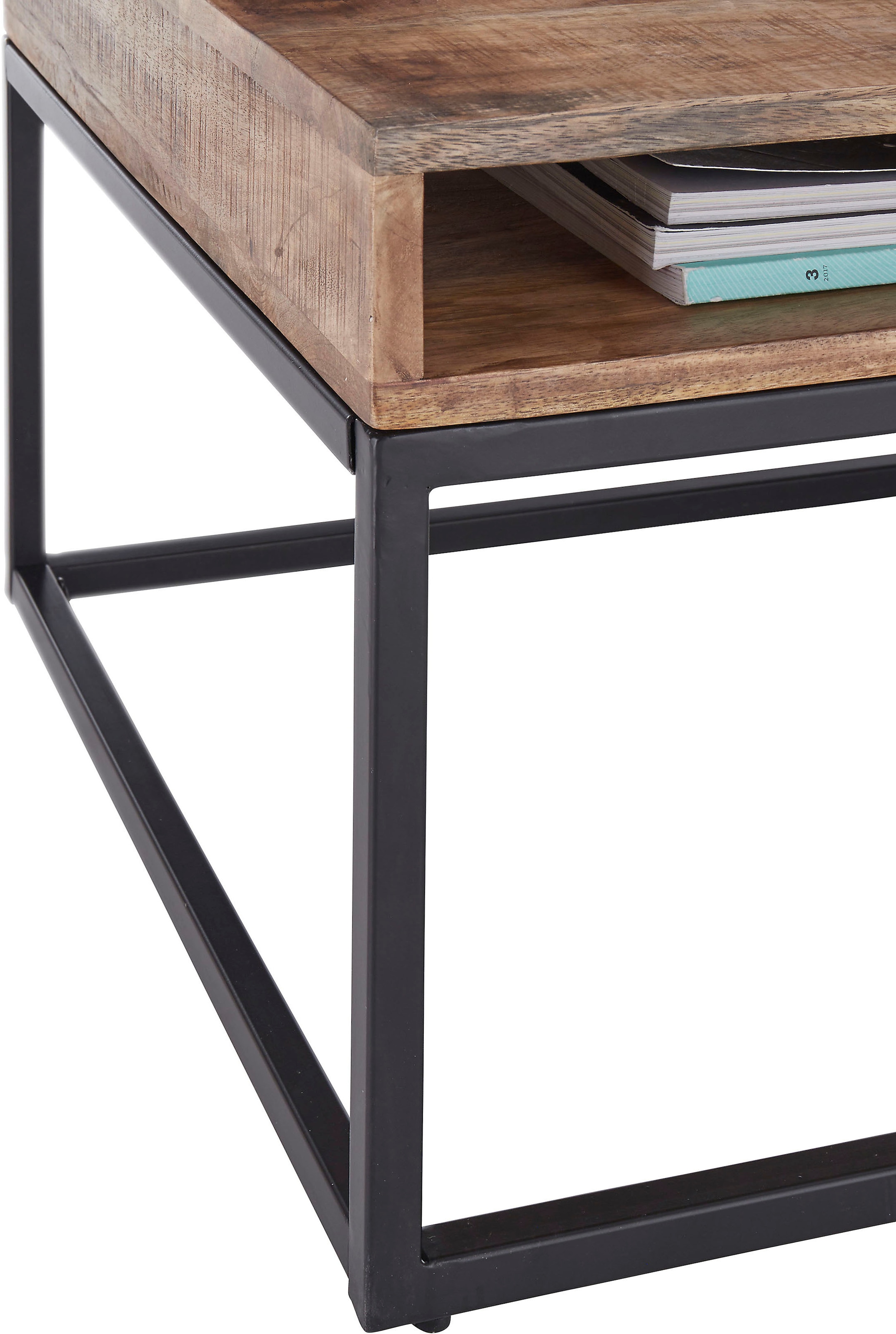 Stolkom Couchtisch »ALISON«, Massivholz mit Schublade, Tisch im Industrial Style