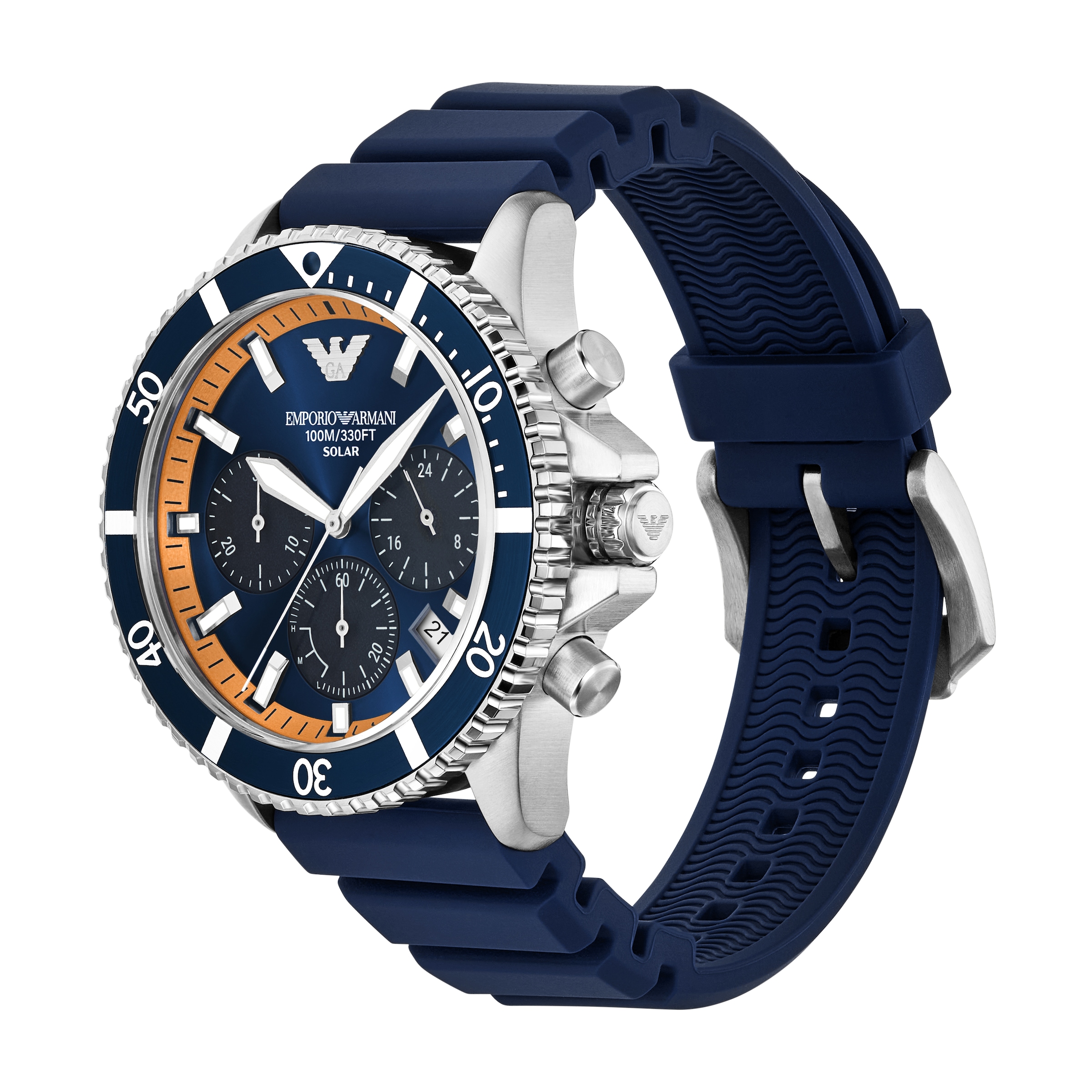 Emporio Armani Chronograph, Armbanduhr, Solar, Herrenuhr, Silikonarmband, analog, Tag