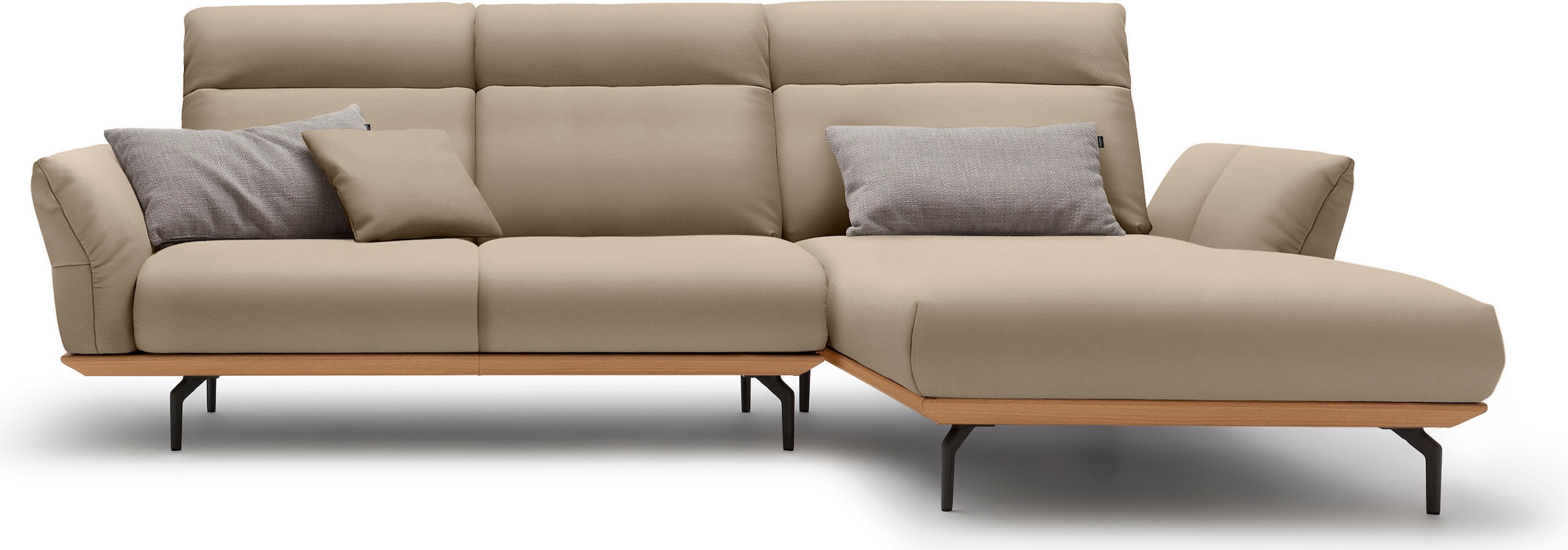 Creation BY ROLF BENZ Ecksofa "CR.460 Designsofa mit verstellbarer Rückenlehne, hochwertig & bequem" Sockel in Eiche, Alugussfüße in umbragrau, Breite 298 cm