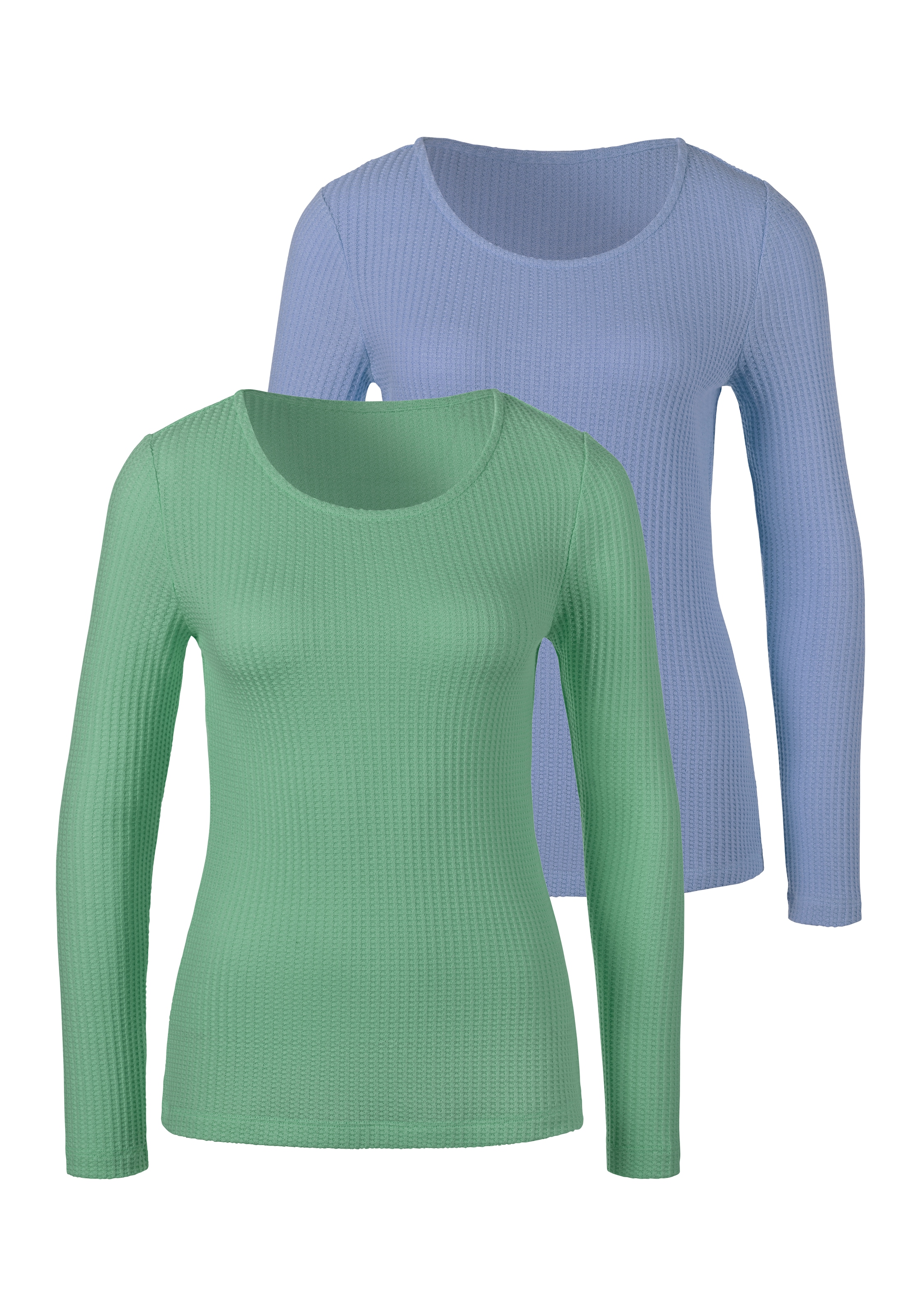 LASCANA Langarmshirt "in modischer Piqué-Optik", (2er-Pack), aus weicher Qu günstig online kaufen