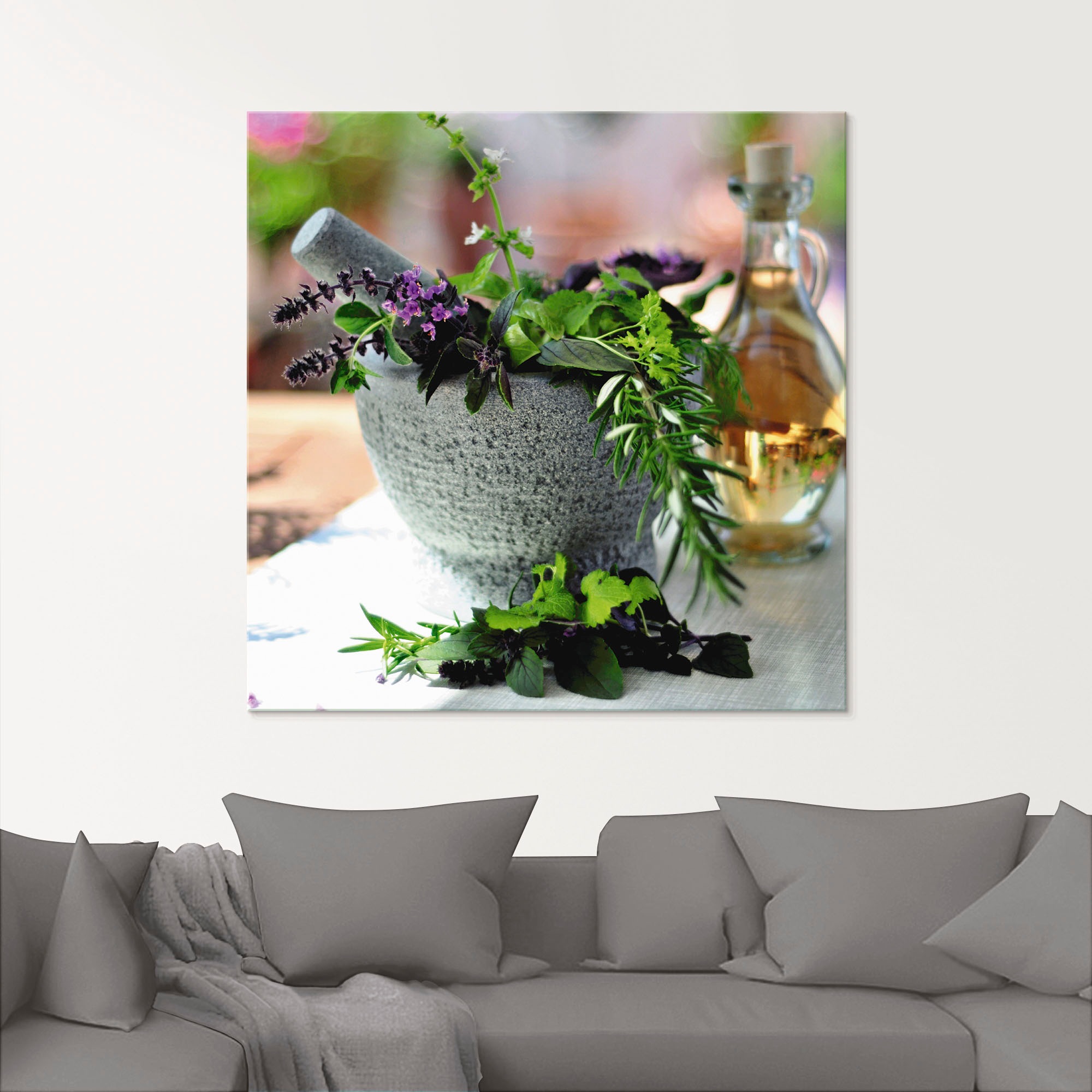 Artland Glasbild "Gesunder Kräutermix im Mörser" Arrangements 1 Stk. tlg. i günstig online kaufen