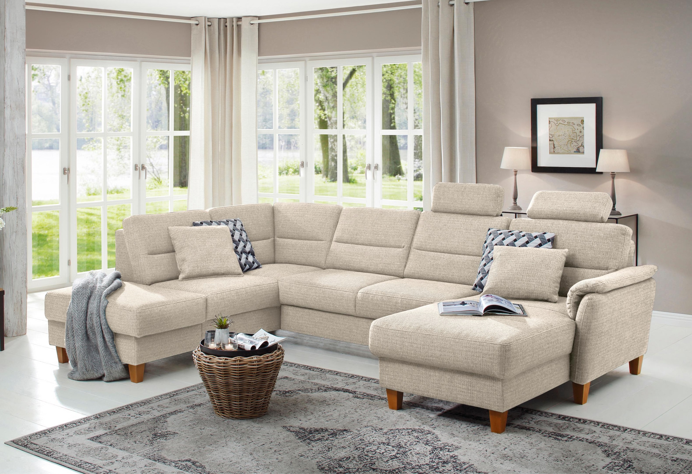 Home affaire Wohnlandschaft "Palmera U-Form, B: 308 cm" optional Bettfunkti günstig online kaufen