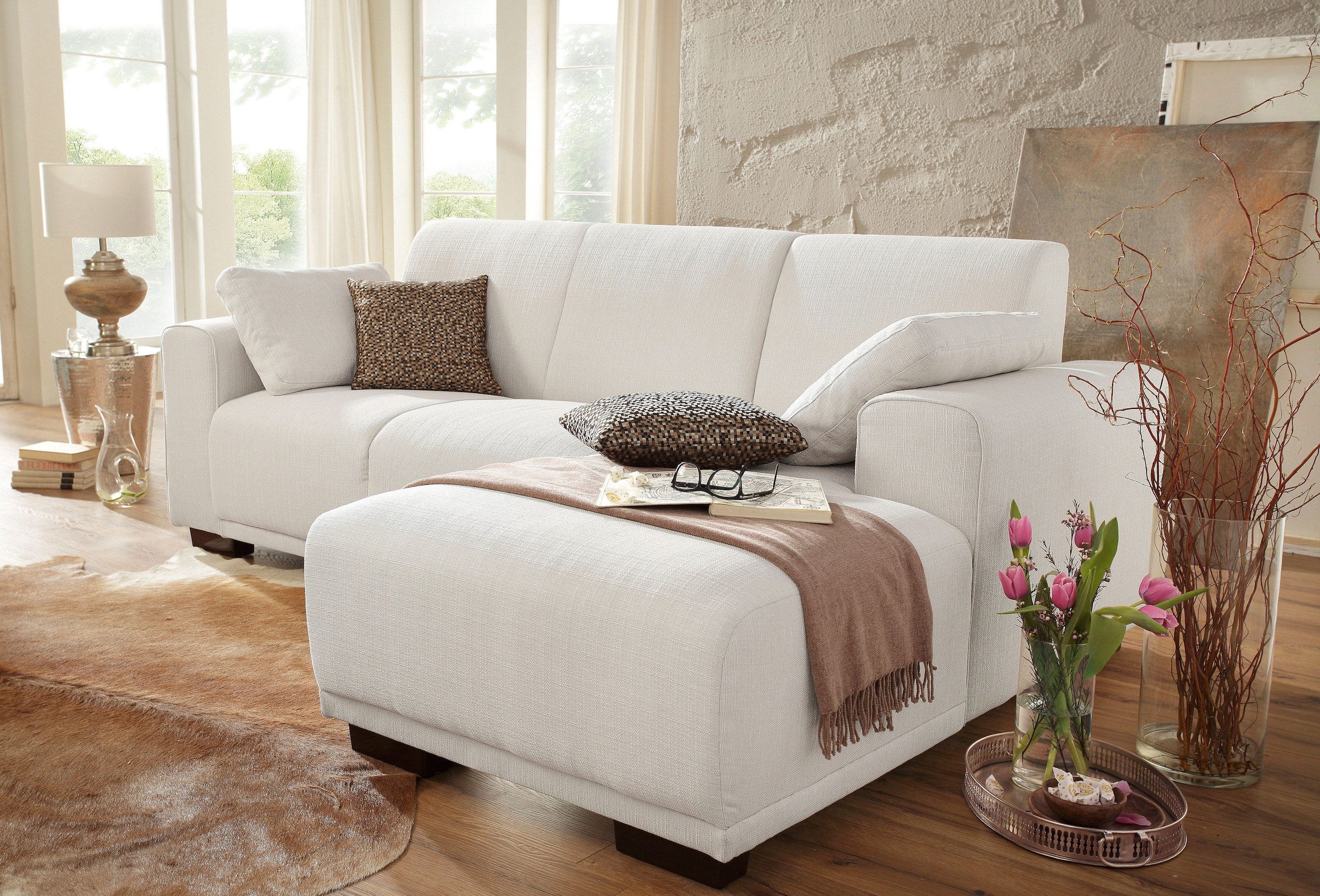 Home affaire Ecksofa »BORNHOLM L-Form mit Recamiere, Maße B/T/H: 234/162/85 cm«, Recamiere links oder rechts bestellbar, Wellenfederung, inkl. 2 Kissen