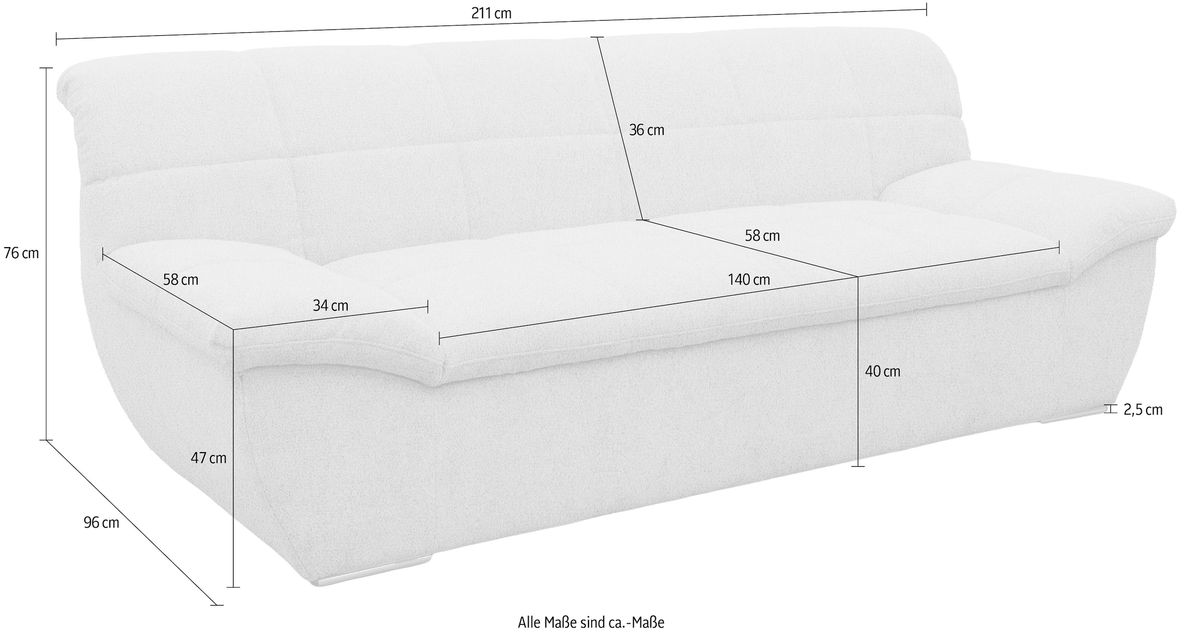 OTTO home 2-Sitzer »Saltum 211 cm breit, formschön, komfortabel« mit Ziernähen in Rücken und im Sitz, pflegeleichter Bezug