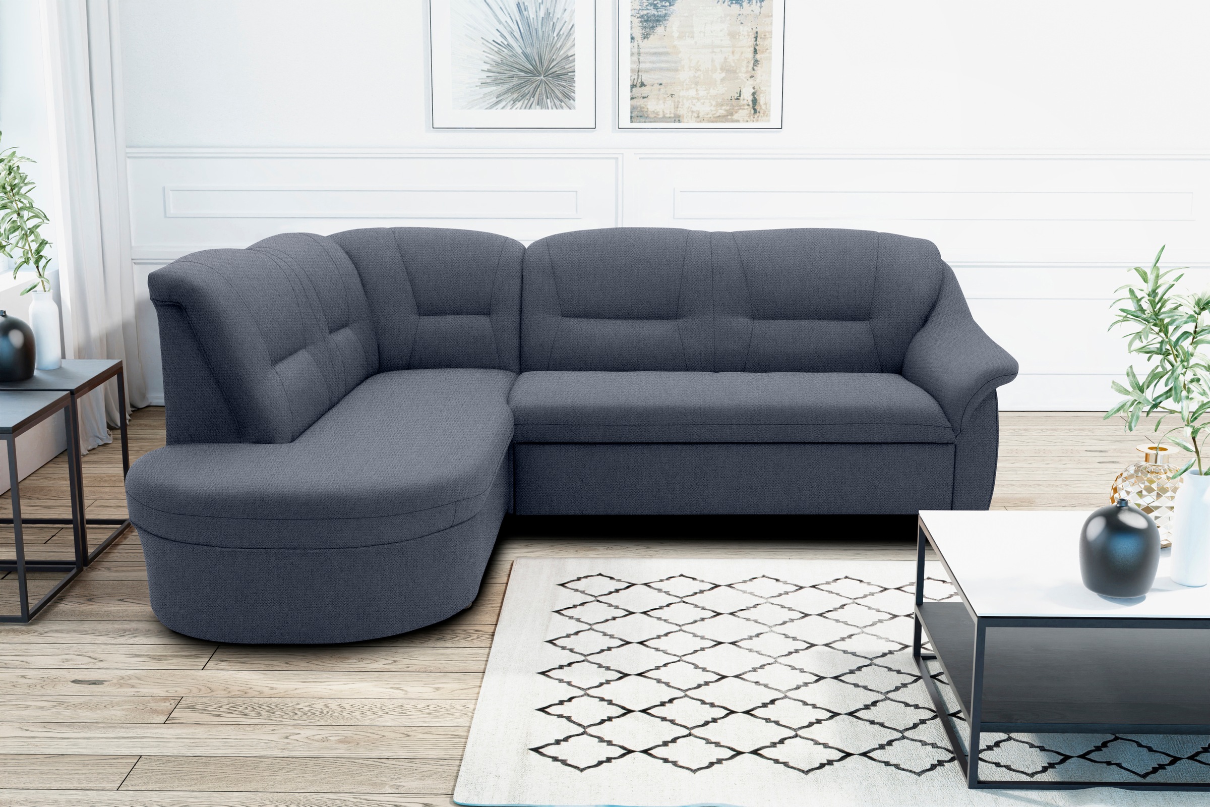 DOMO collection Ecksofa »Faenza für kleine Räume, Stellmaße 232,176cm, komfortabel, L-Form«, mit Ottomane, zeitlos, elegante Armlehnen, wahlweise mit Bettfunktion