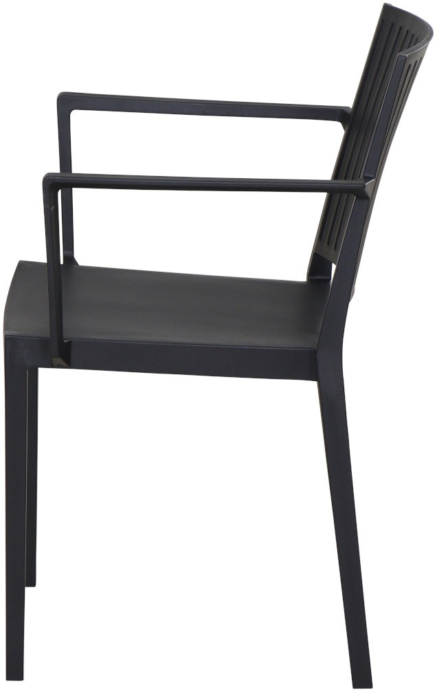 Siena Garden Gartensessel »Lane Sessel anthrazit 4er Set mit Tisch« Set, 4 Stk. tlg. 4 x Stapelsessel + Tisch Sola 80 x 80 cm