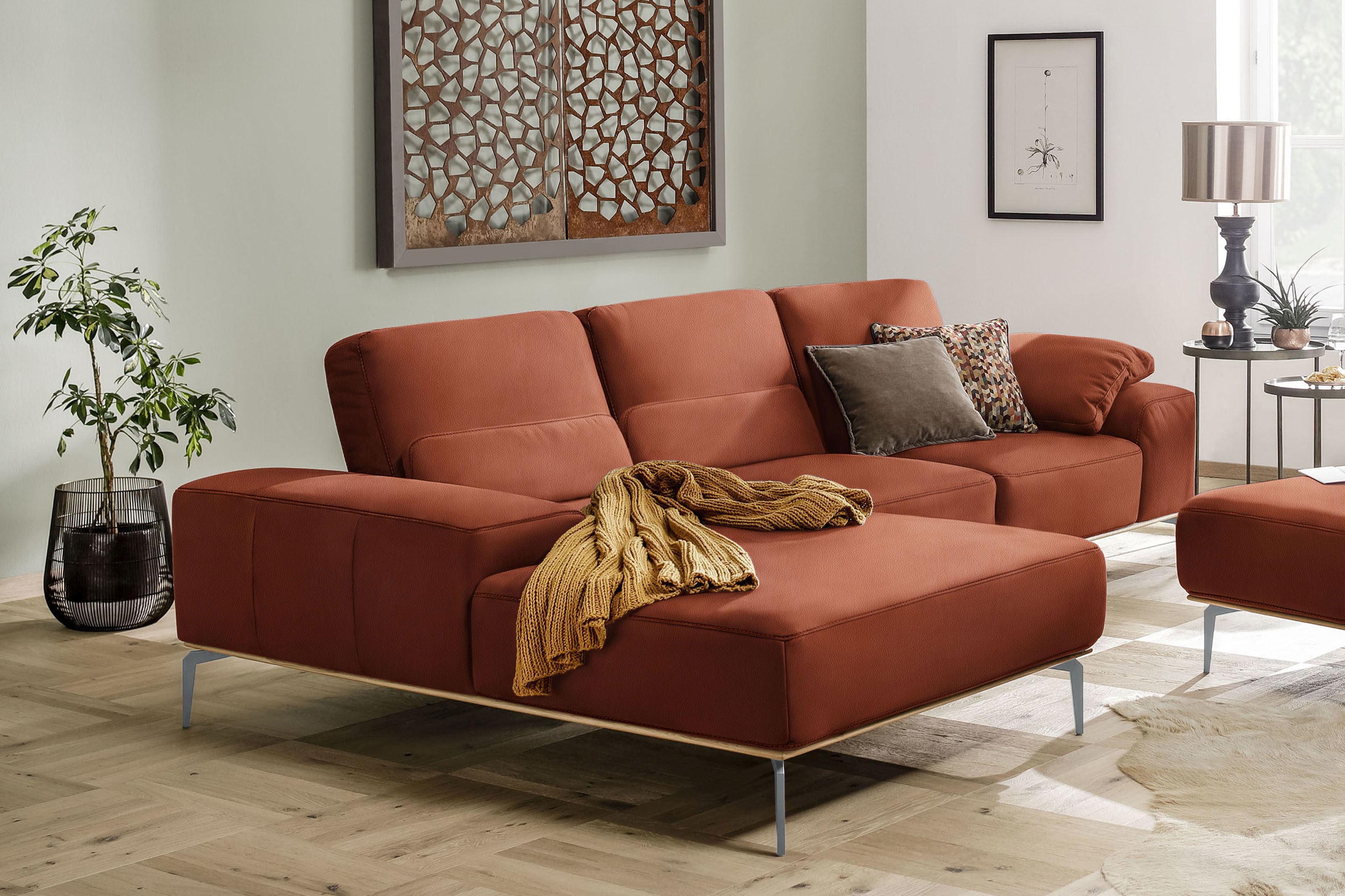 W.SCHILLIG Ecksofa "run, Designsofa mit tollem Sitzkomfort, bequem, Breite 299cm, L-Form" mit elegantem Holzsockel, Füße in Silber matt, Breite 299 cm