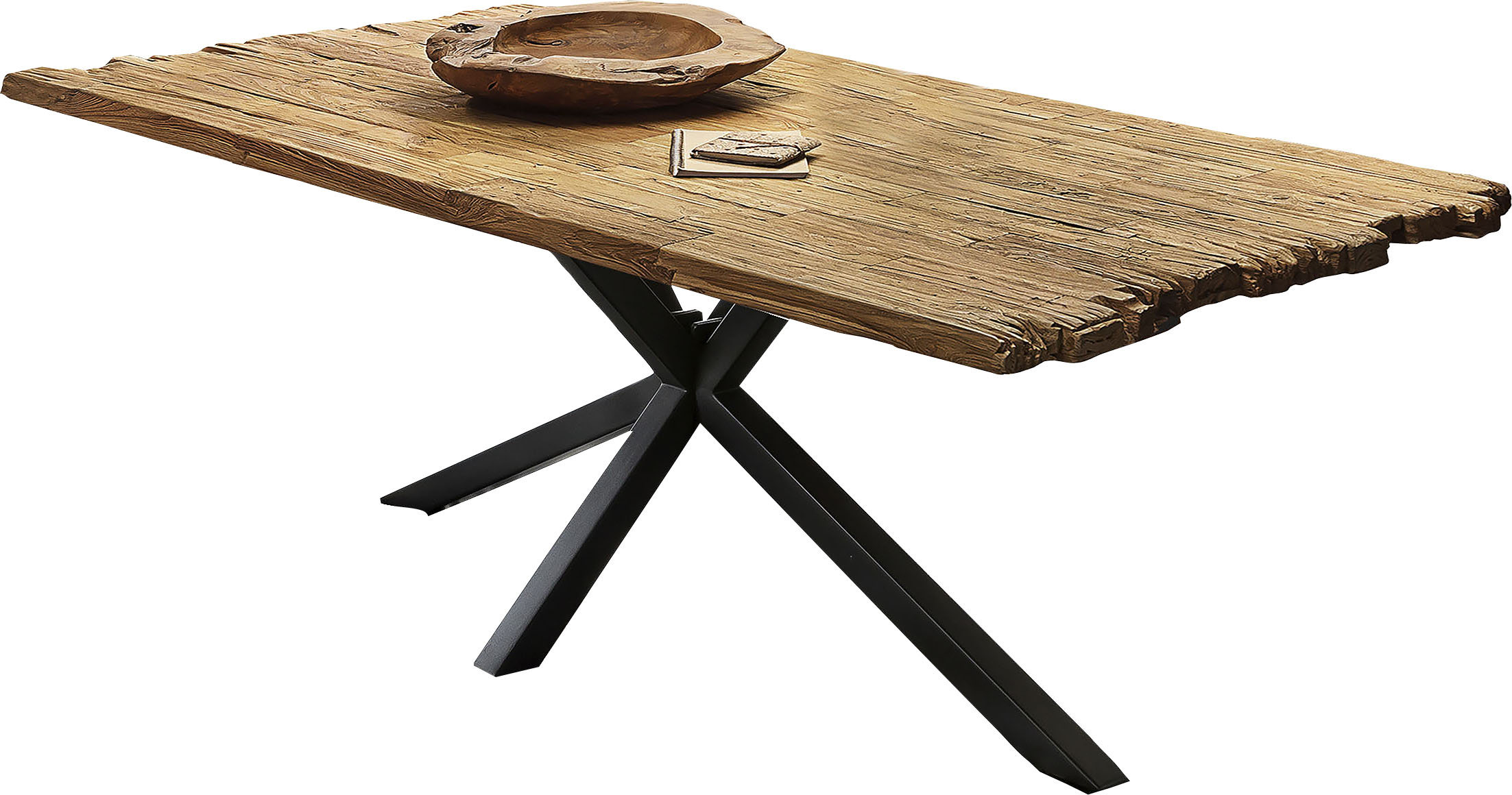 SIT Esstisch "Mantua aus recyceltem Teakholz mit Bruchkante & Metallgestell" 50 mm starke Teakholzplatte mit markanter Bruchkante