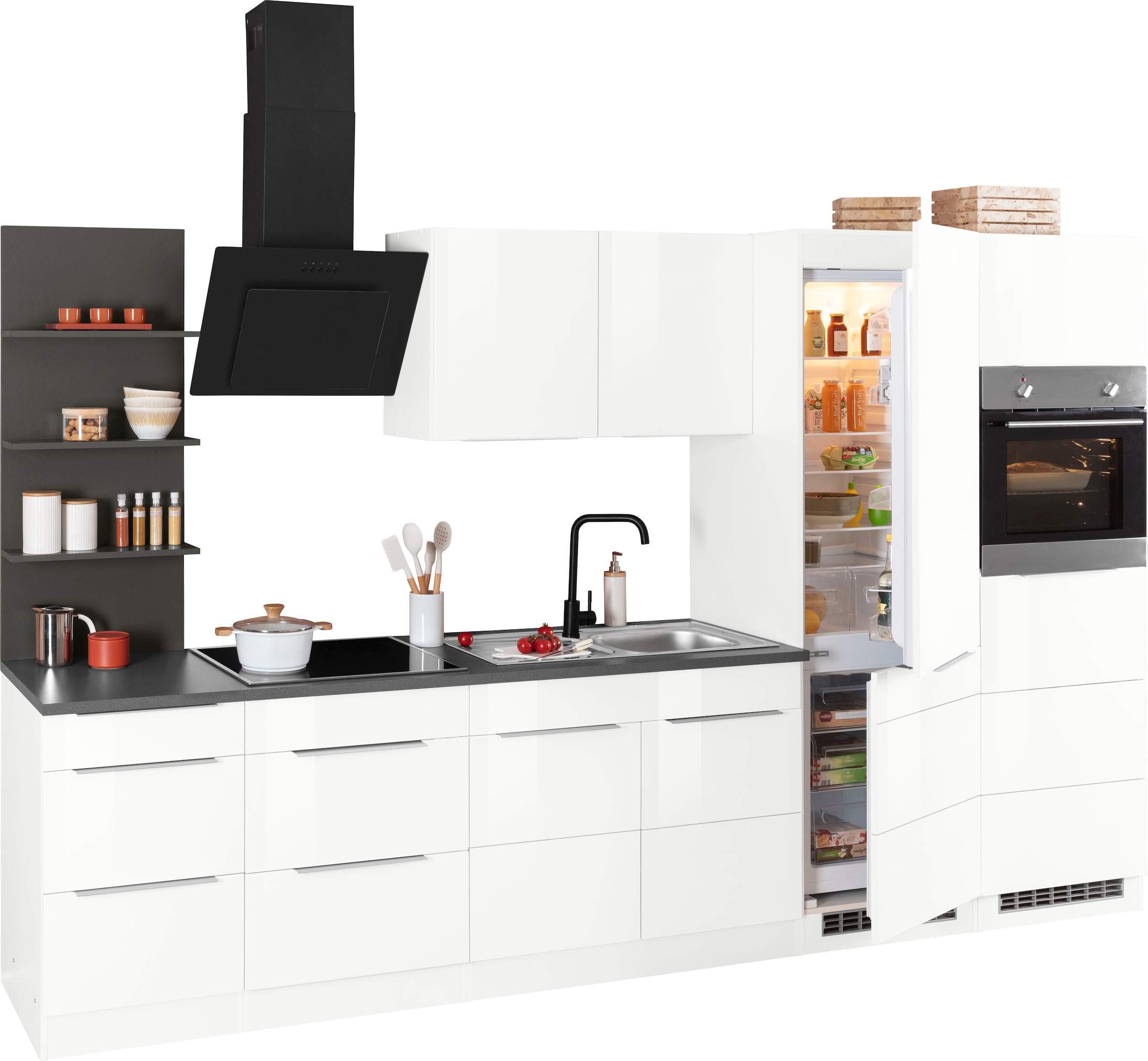 KOCHSTATION Küchenzeile »KS-Brindisi Breite 330 cm« wahlweise mit E-Geräten und Induktion, mit MDF-Fronten und Regal